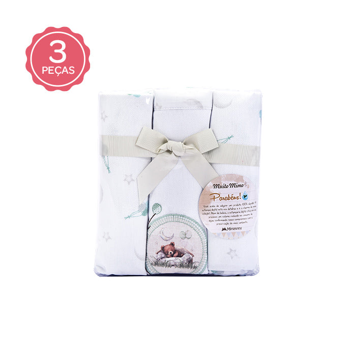 Kit Cueiro Muito Mimo Bordado Enxoval Unissex 80x80cm 3 Peças