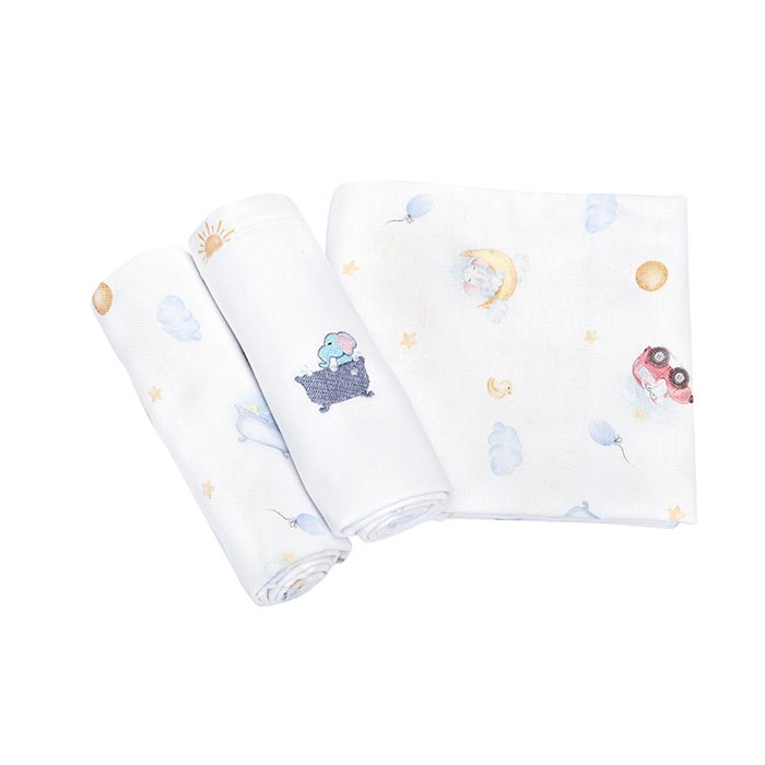 Kit Cueiro de Bebê Flanelado Muito Mimo Bichinhos 3 Peças 80x80cm