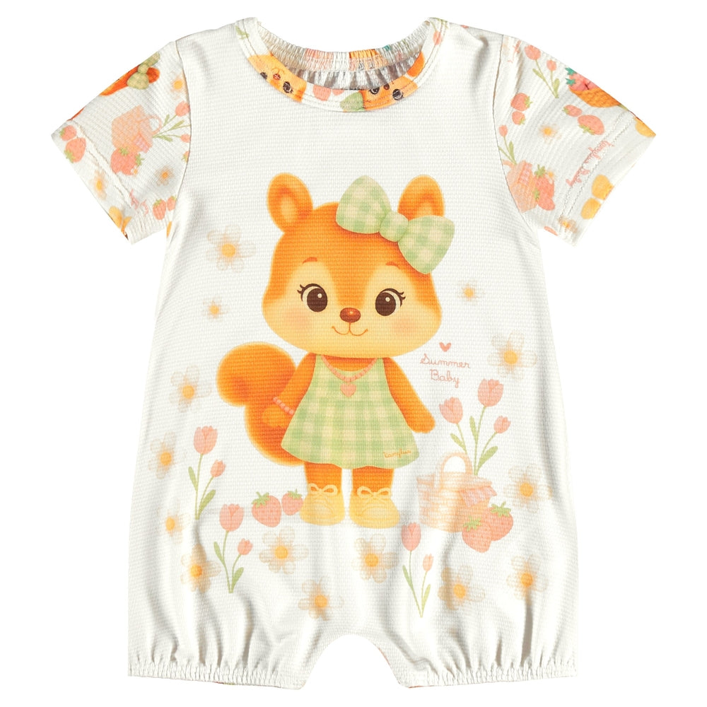 Macaquinho Infantil Feminino Kamylus Bichinhos em Malha Favinho Sublimada