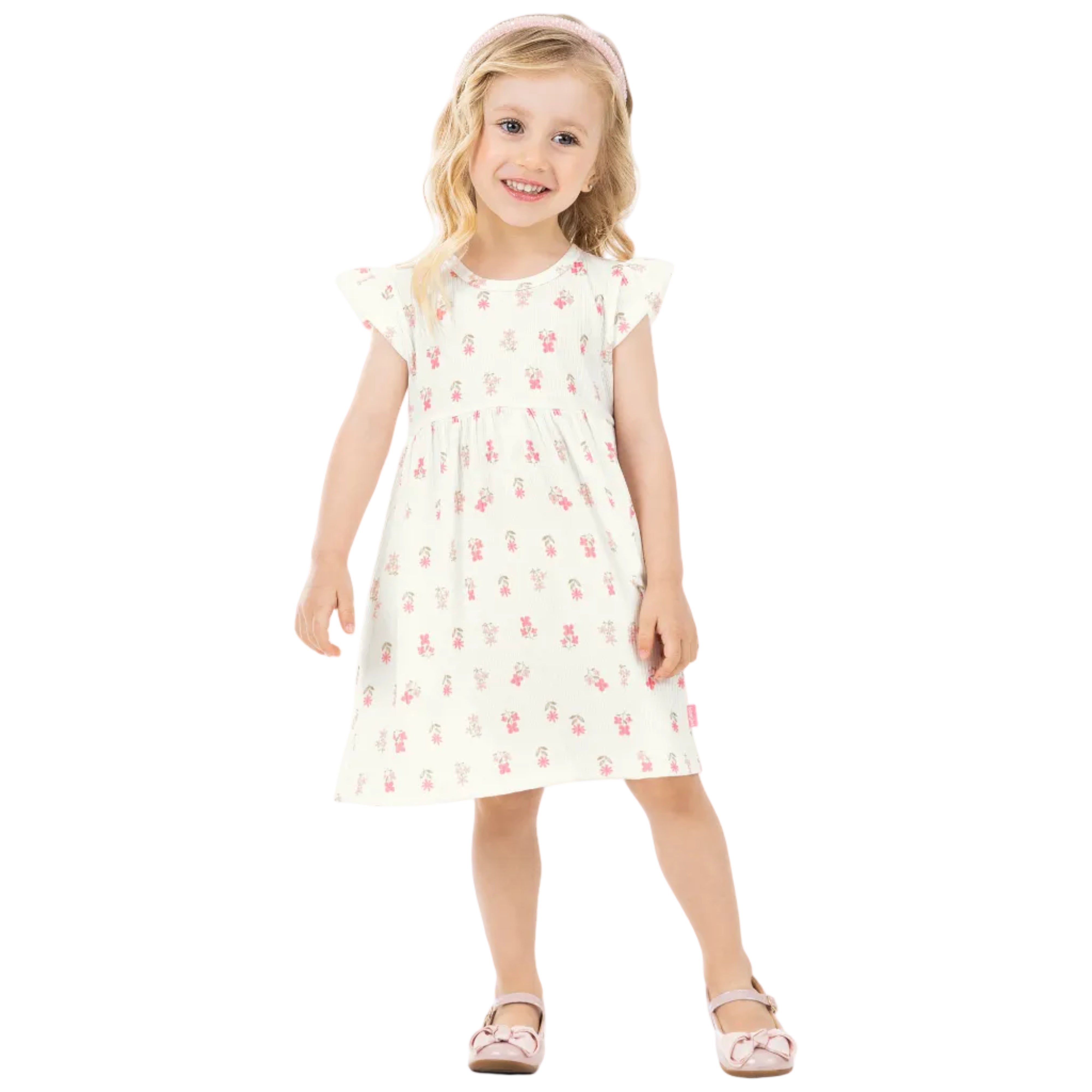 Vestido Infantil Feminino Kamylus Canelado Florzinhas Sublimado