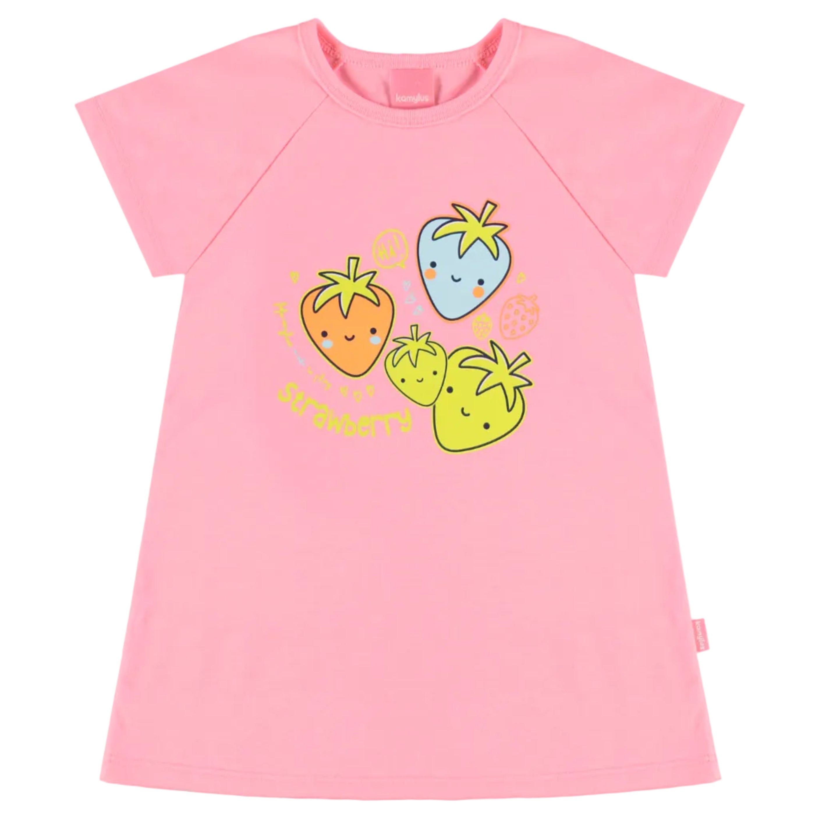 Vestido Infantil Feminino Kamylus Strawberry Malha PA e Bolsa Morango