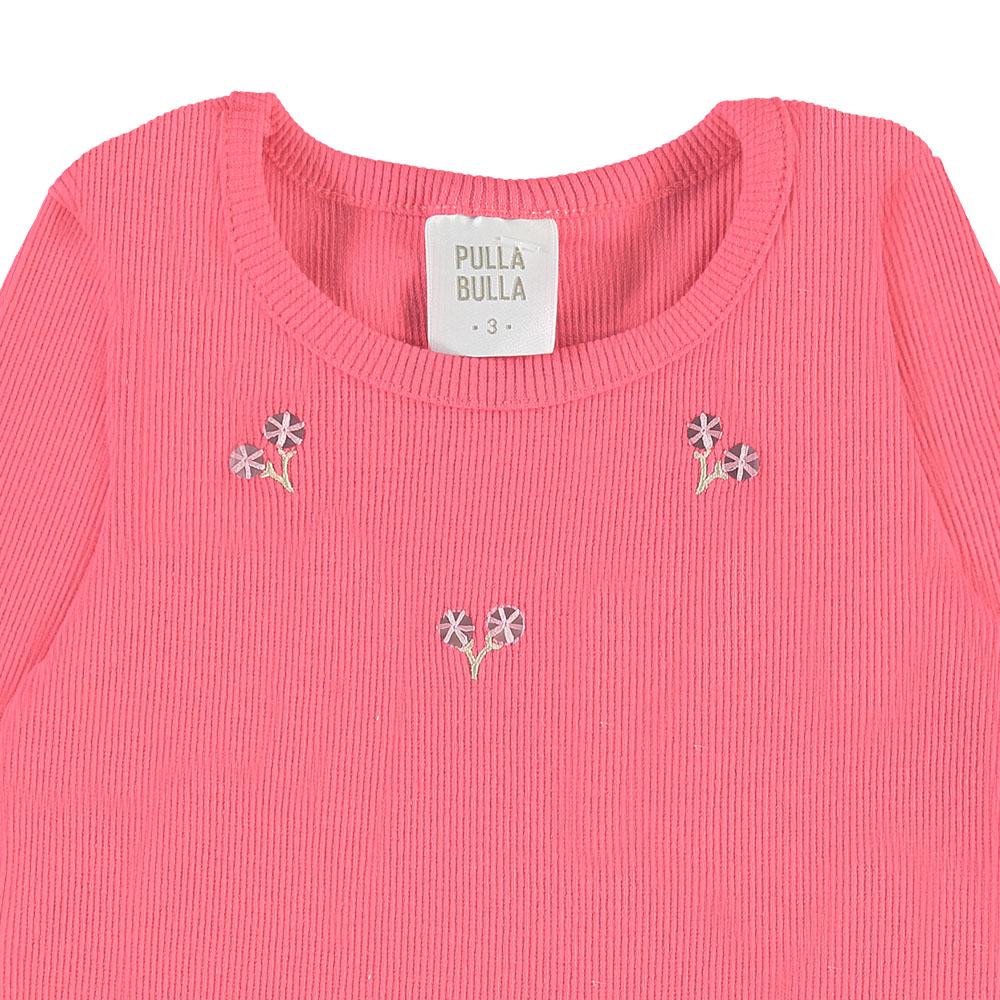 Blusa Infantil Feminina Pulla Bulla Manga Longa Canelada com Bordado Florzinhas