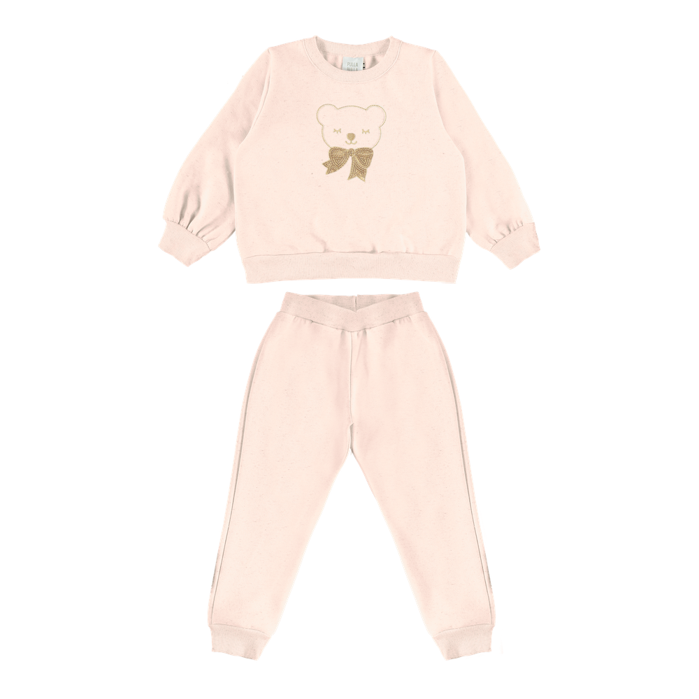 Conjunto Moletom Infantil Feminino Pulla Bulla Ursinha com Laço Bordado