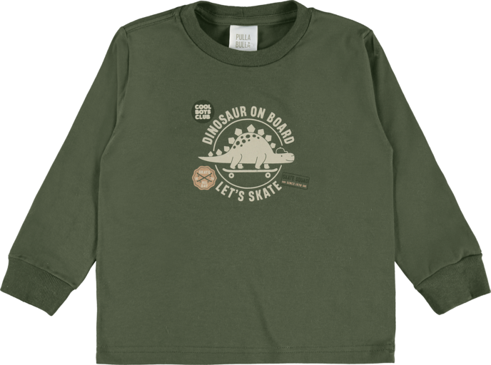 Camiseta Infantil Masculina Pulla Bulla Dinosaur On Board Manga Longa