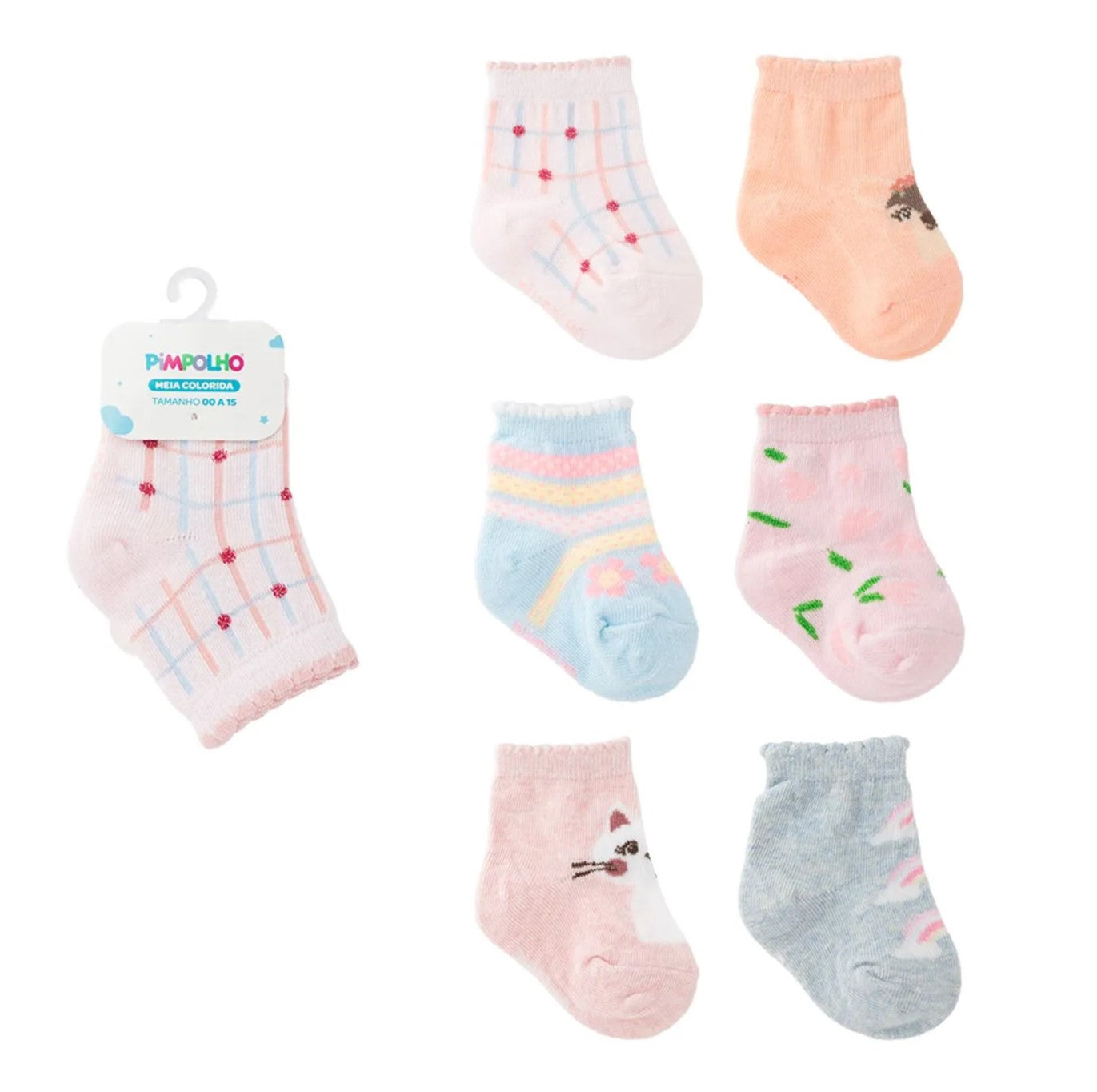 Meia Cano Alto Feminina Pimpolho Colorida 00 ao 15
