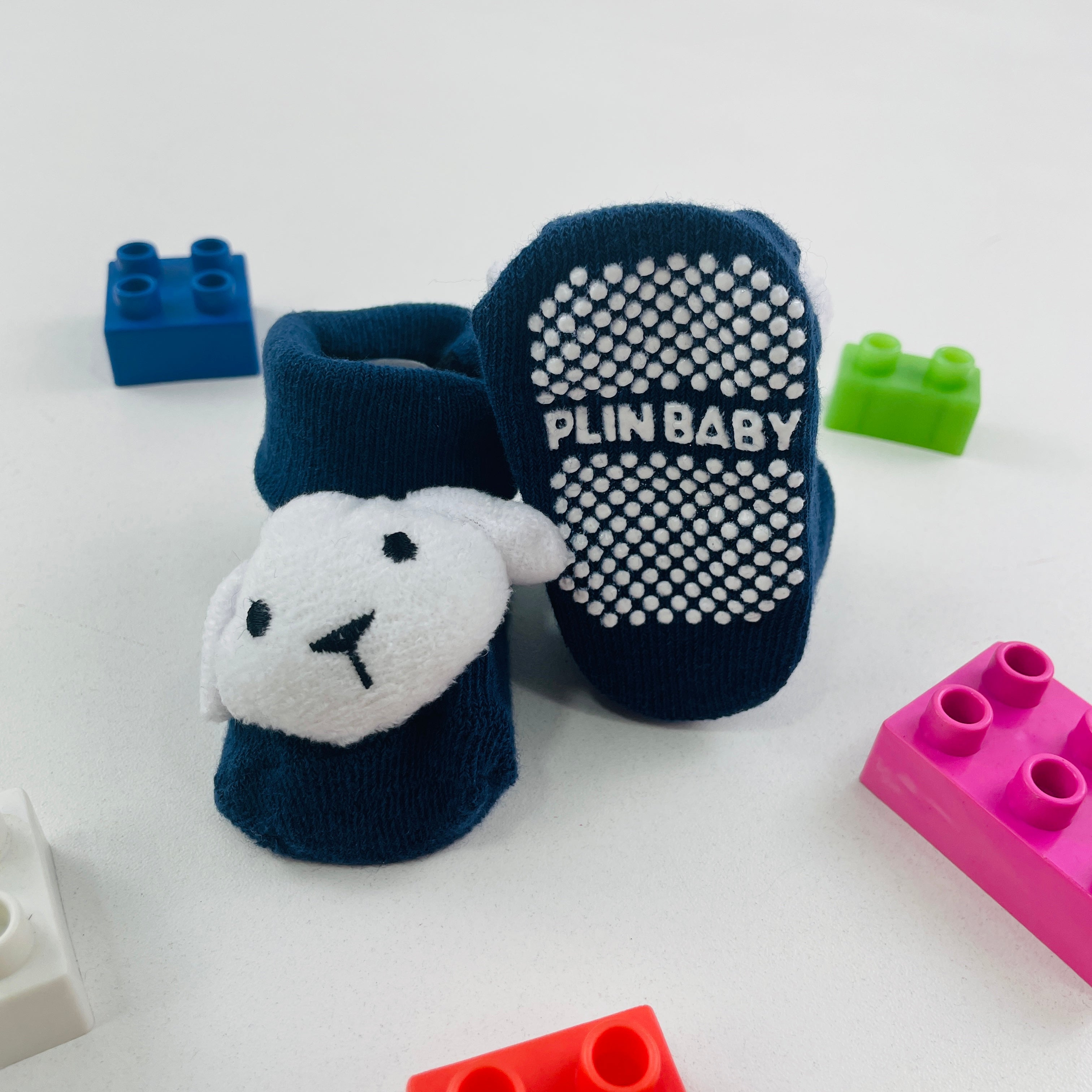 Meia Bichinhos Plin Baby Cachorro Antiderrapante - Marinho