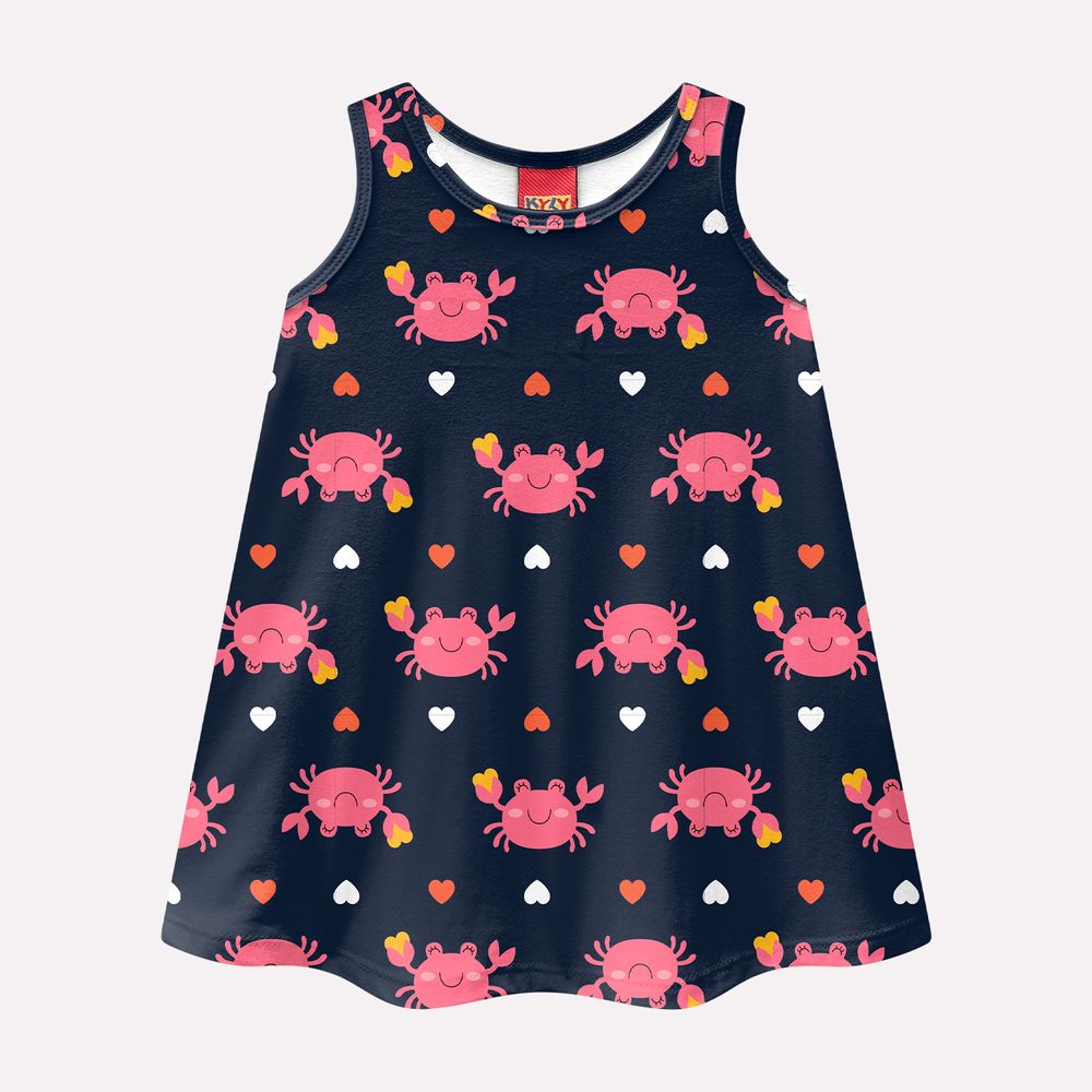 Vestido Infantil Kyly Caranguejo e Corações