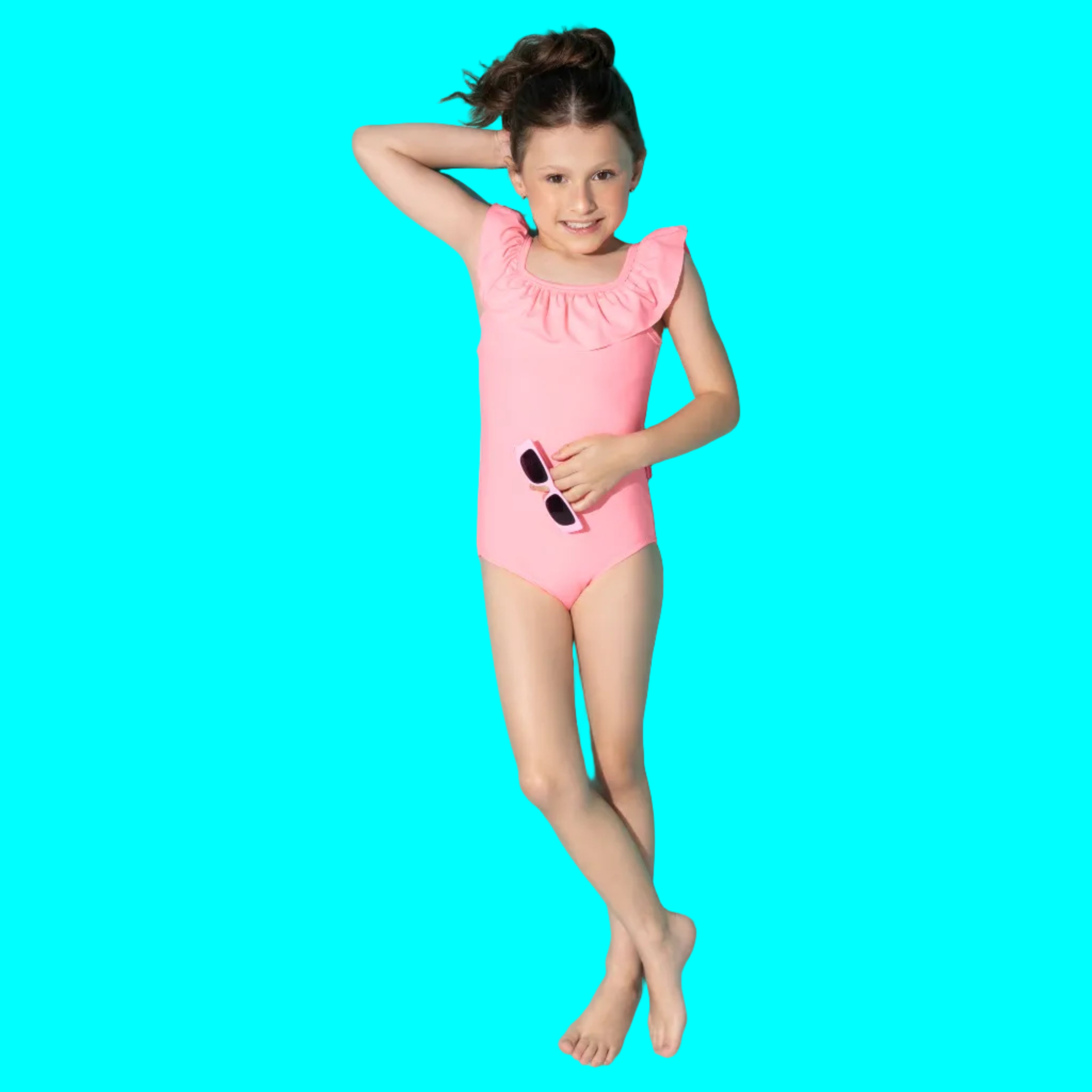 Maiô Infantil Feminino Kamylus Tchibum Babado Liso Proteção UV 50+ Dri-Fit