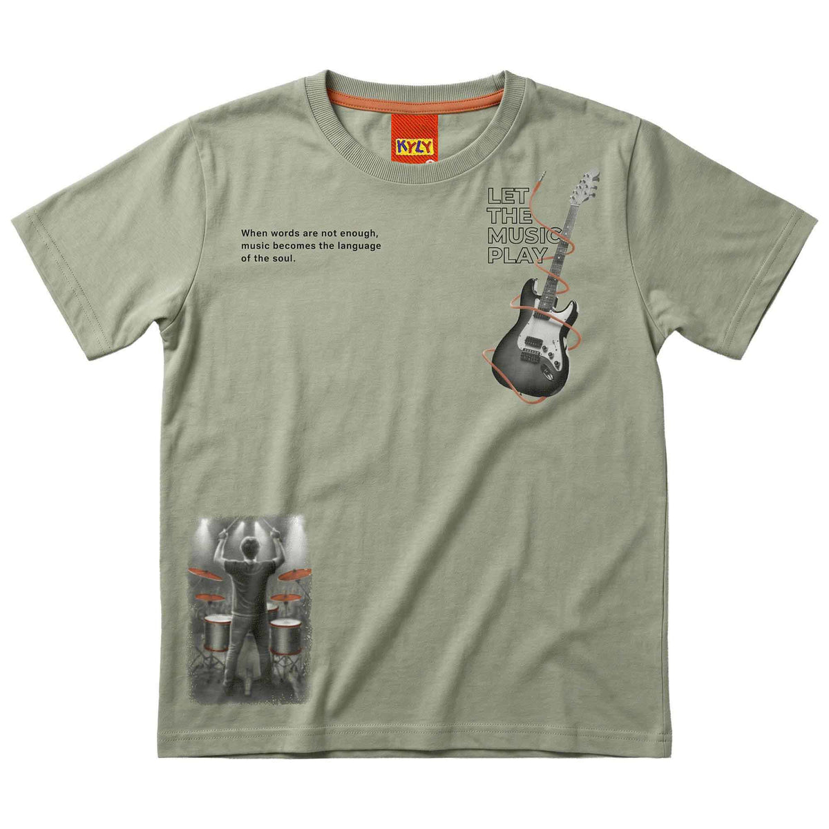 Camiseta Infantil Masculina Kyly Music Play Estampa Guitarra e Bateria