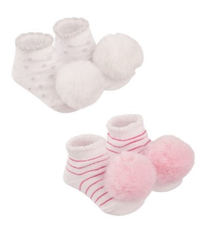 Kit Meia Bebê Pimpolho Feminina com Pompom RN Enxoval 2 Pares