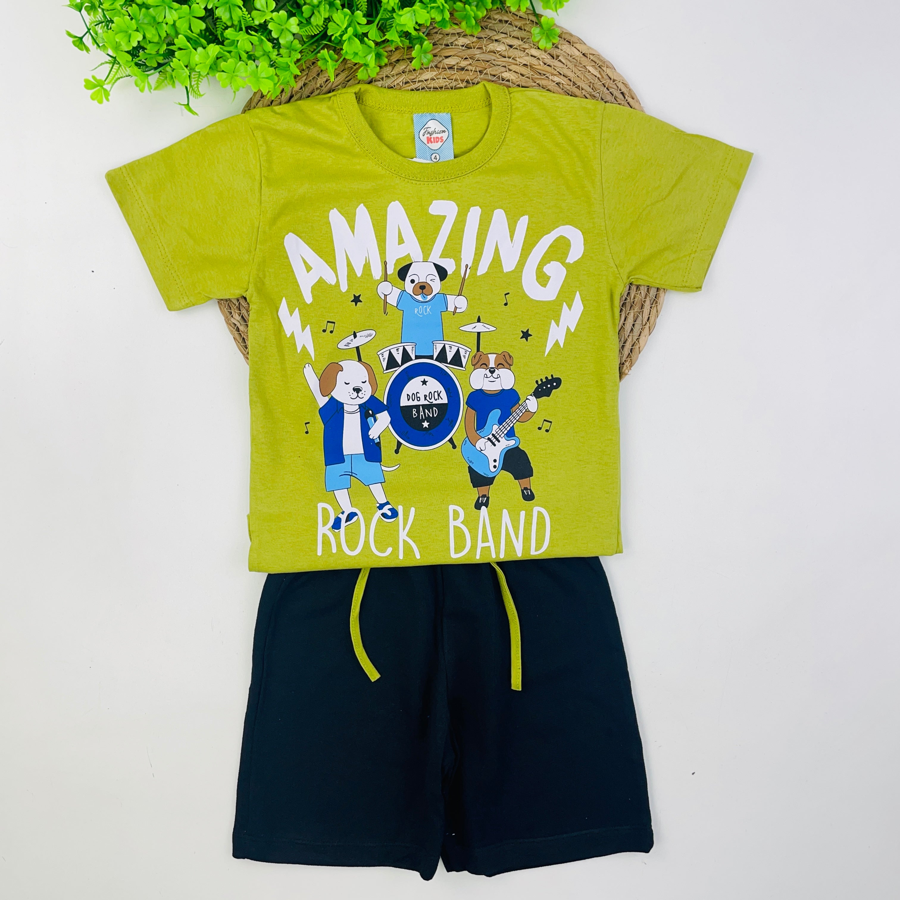 Conjunto Fashion Kids Infantil Masculino Amazing Dog Rock Band