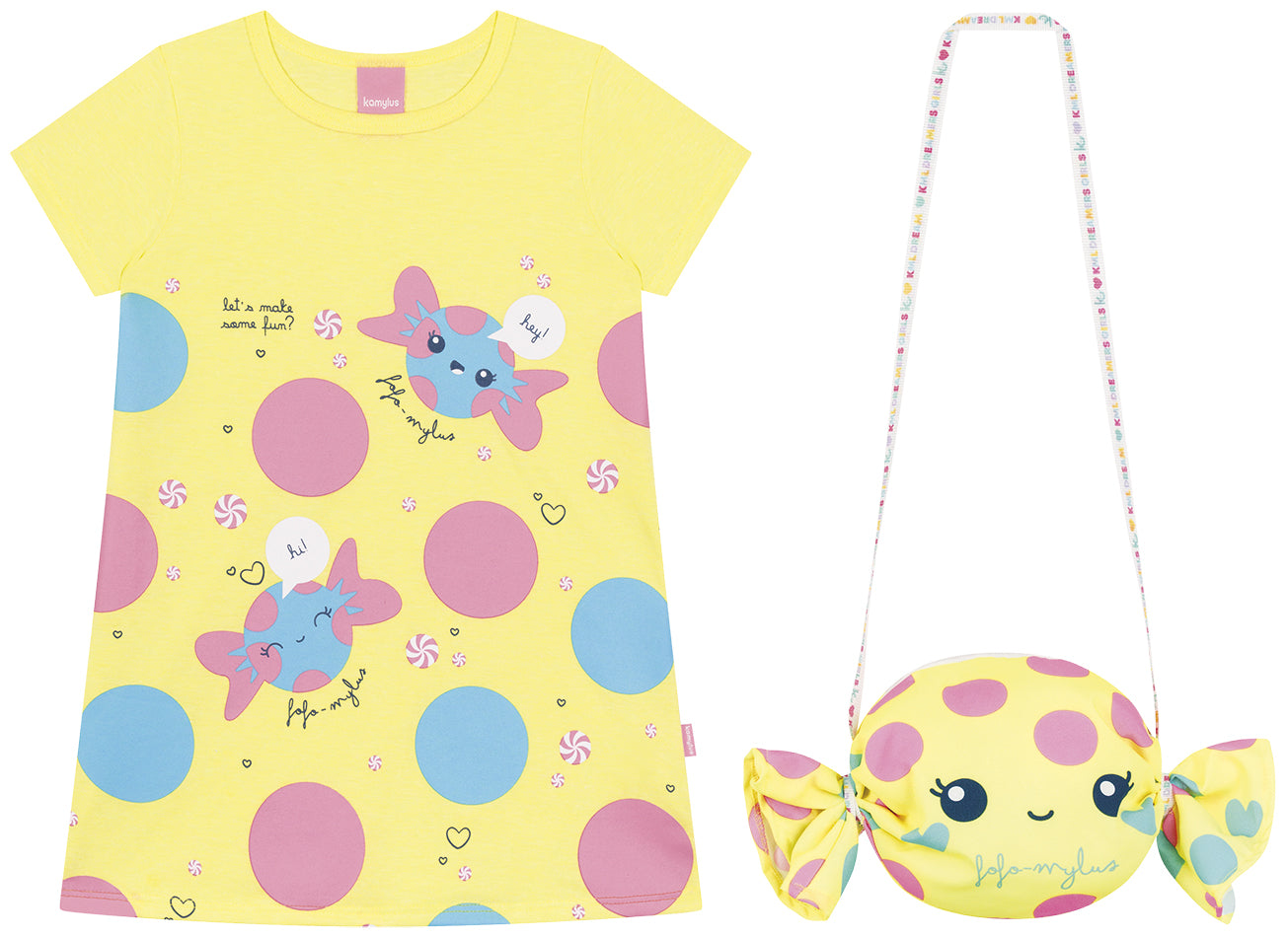 Vestido Infantil Kamylus Fofo com Bolsa de Bala – Microfibra Confortável – Look Completo