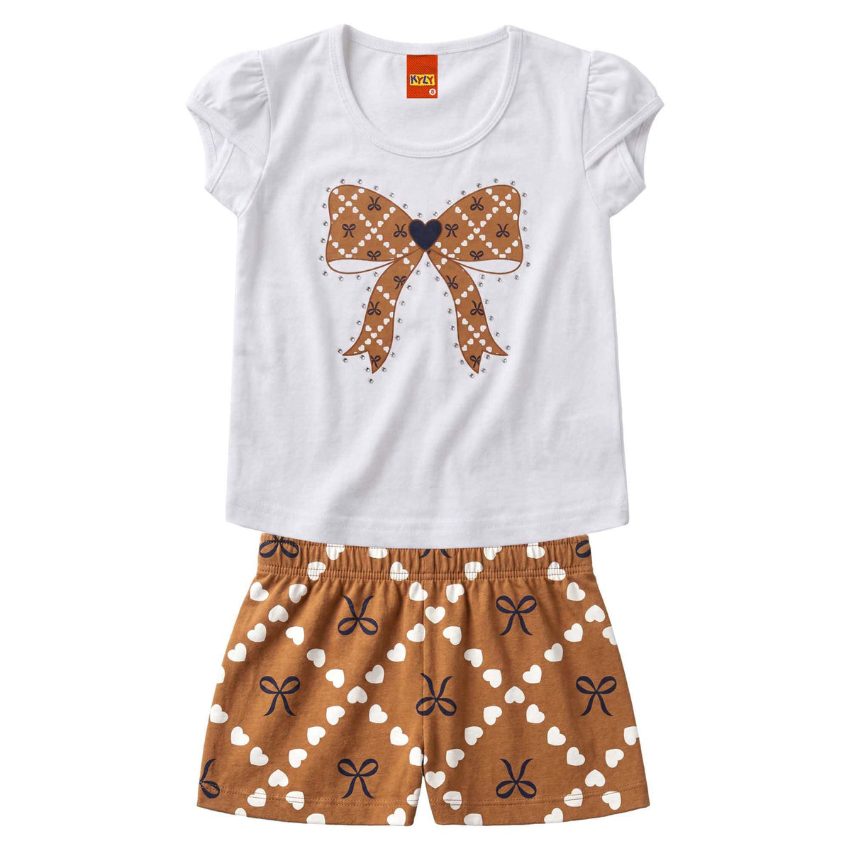 Conjunto Infantil Feminino Kyly Lacinho com Strass Blusa e Short