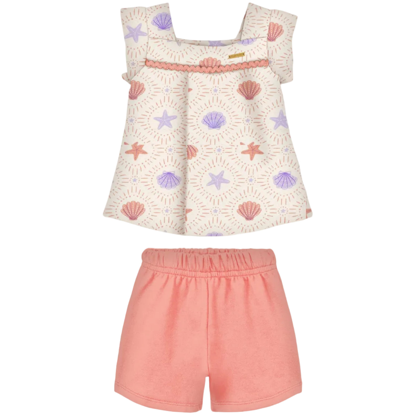 Conjunto Infantil Feminino Alakazoo Fundo do Mar Blusa Alcinha e Short Moletinho