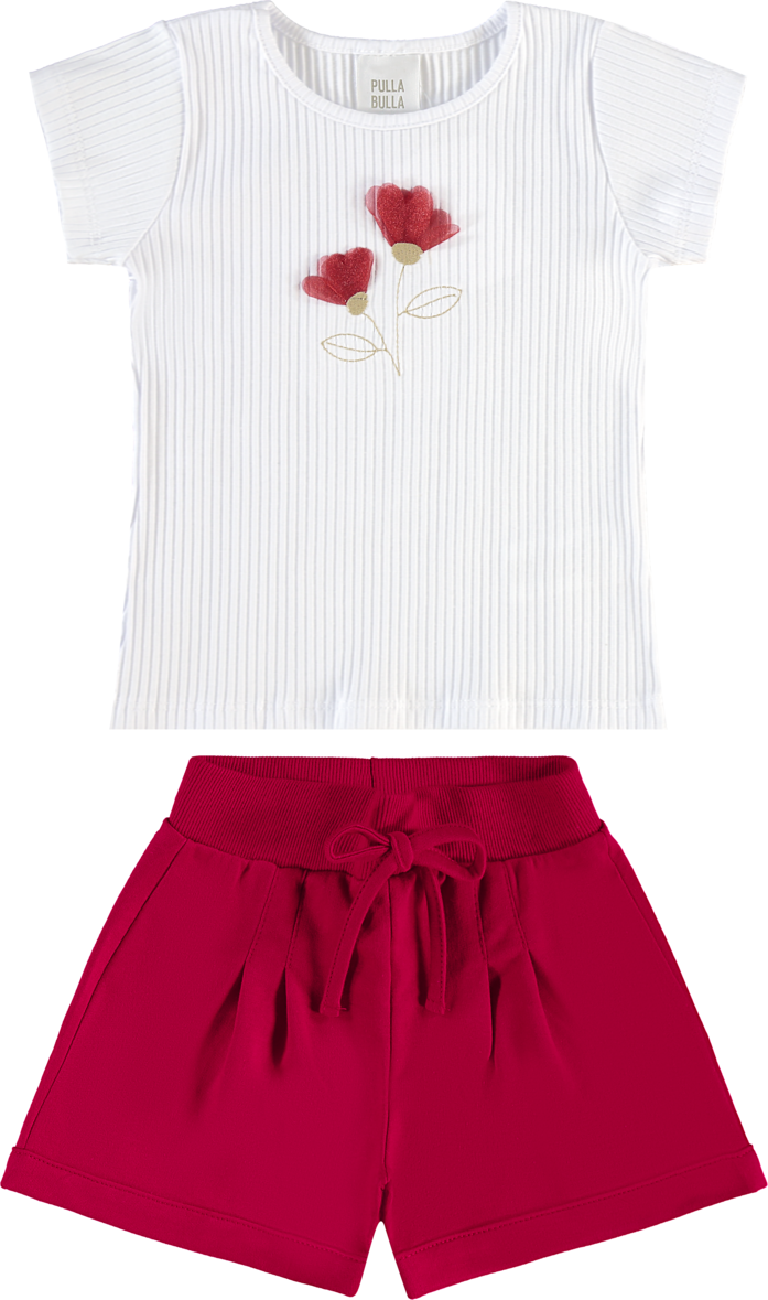 Conjunto Infantil Feminino Pulla Bulla Canelado com Estampa de Flor – Conforto e Delicadeza para o Dia a Dia