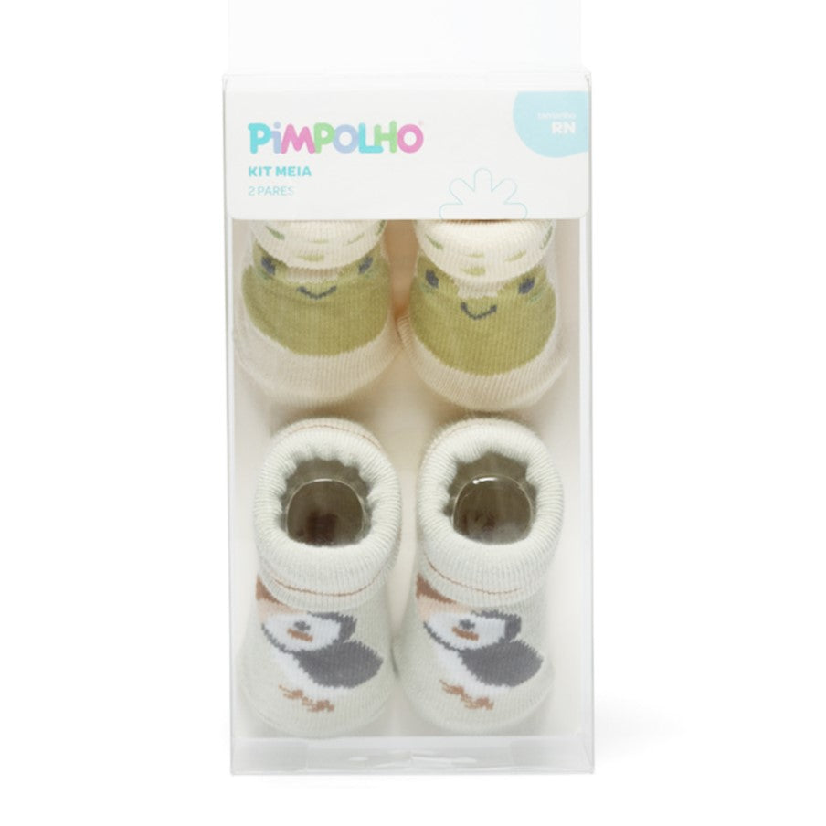 Kit Meia Bebê Recém-Nascido Pimpolho Unissex 2 Pares 0 a 4 Meses