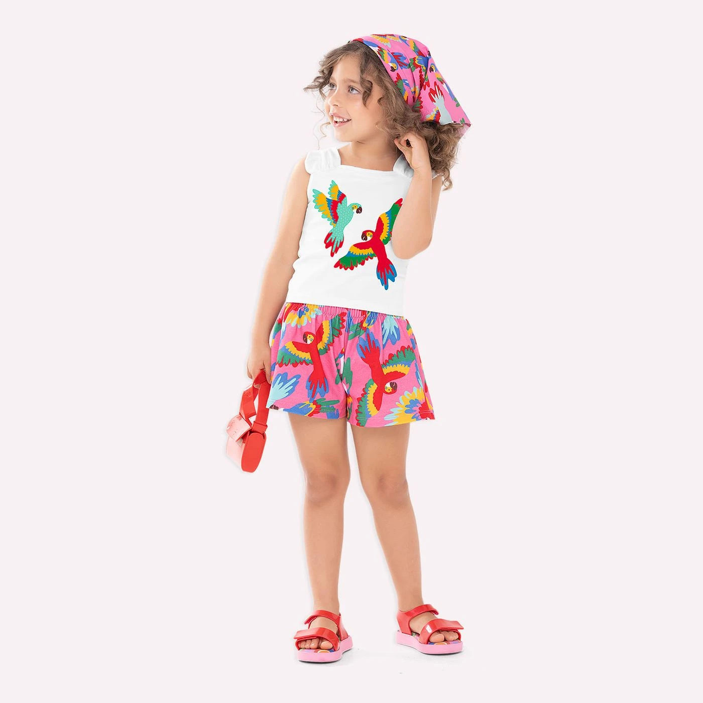 Conjunto Infantil Feminino Nanai Araras com Aplicação de Strass