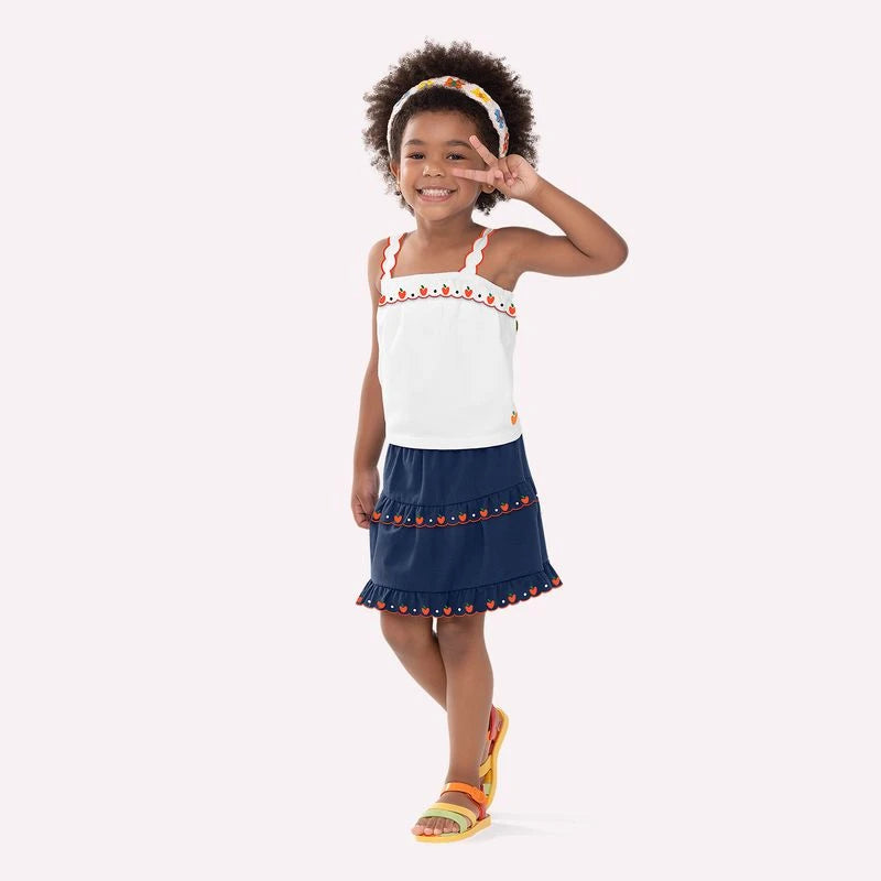 Conjunto Infantil Feminino Nanai Laranjas Cropped e Saia Short