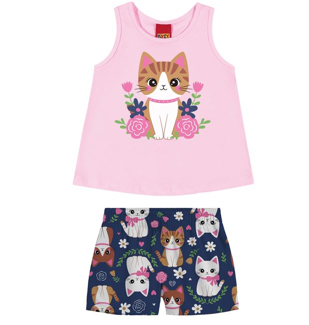 Conjunto Kyly Infantil Menina Gatinha Nas Flores