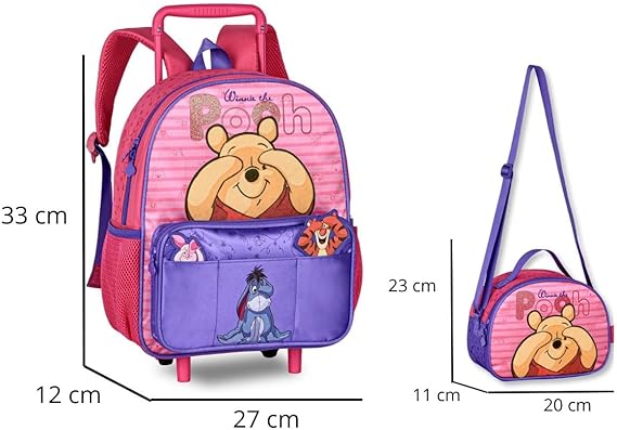 Kit Mochila Carrinho Lancheira Térmica Disney Clio Escolar