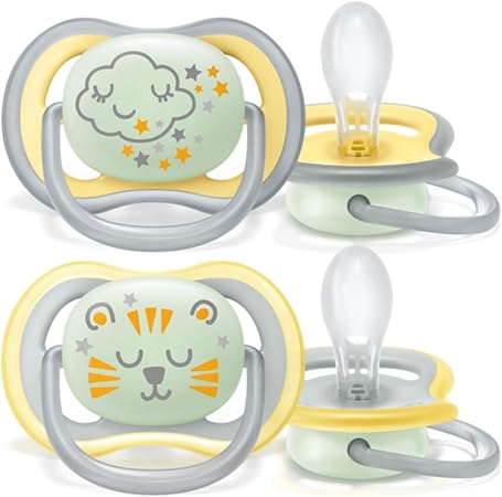 Kit Chupeta Avent Ultra Air Nighttime Decorada 18+ 2 Peças - Amarelo