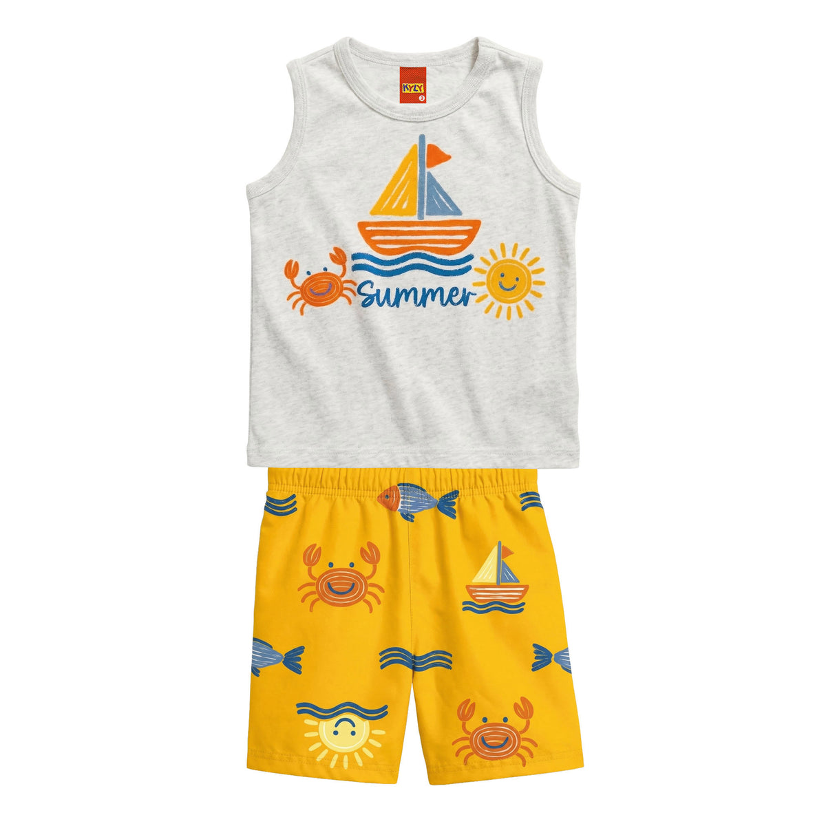 Conjunto Bebê Masculino Regata e Short Kyly Barco Summer