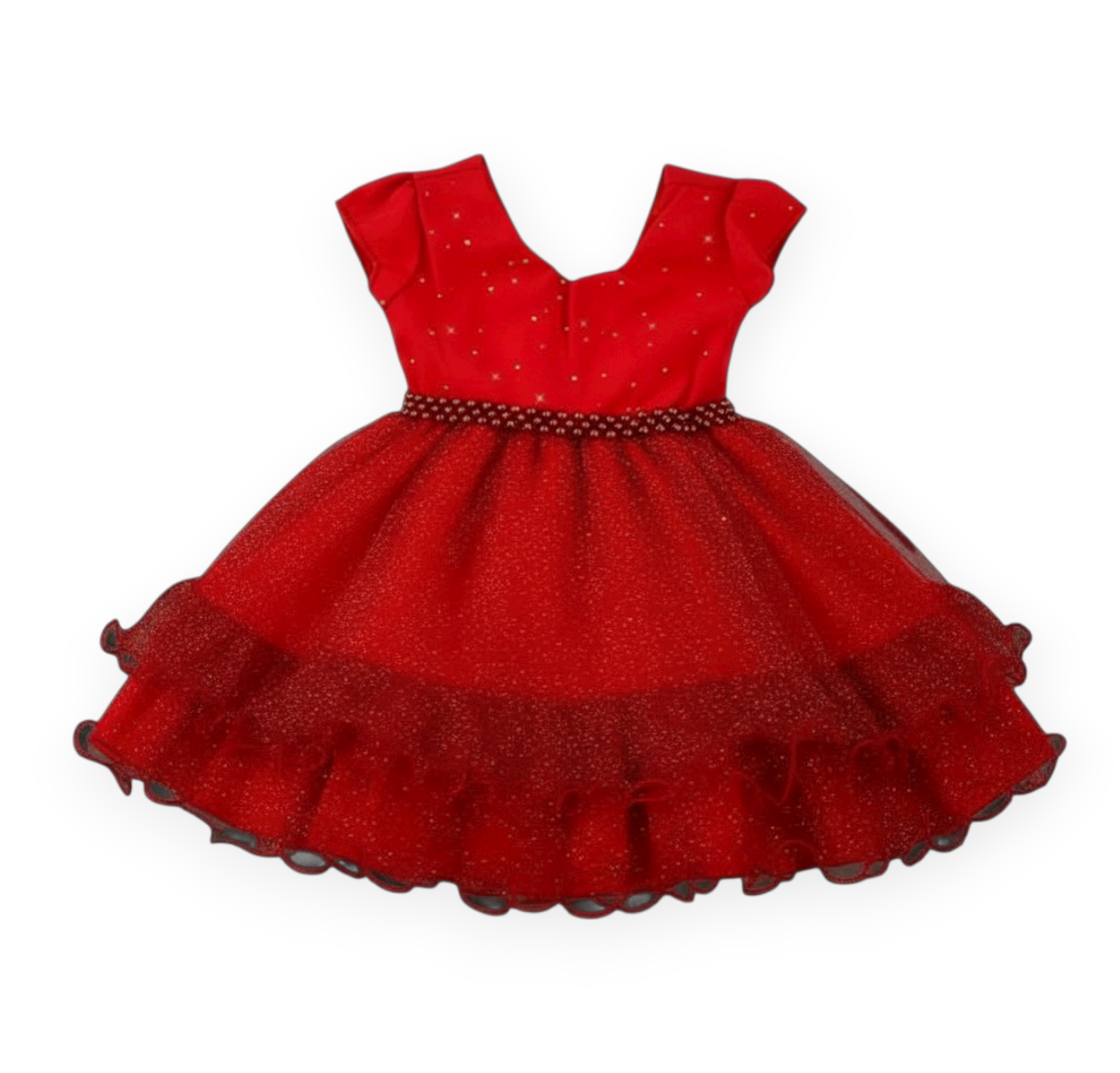 Vestido Festa D-Luxe Tule Brilhante Com Cinto De Perolas