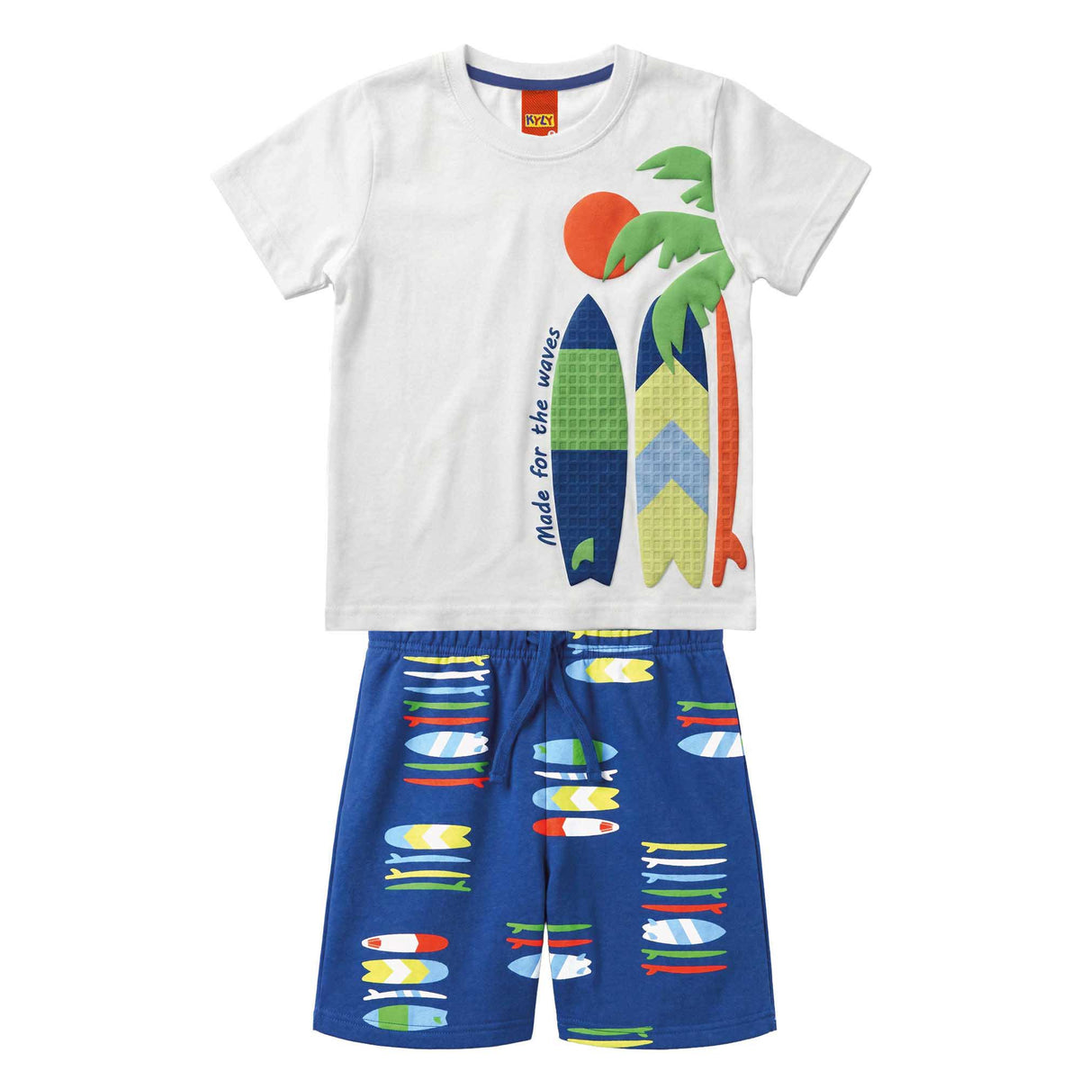 Conjunto Infantil Masculino Kyly Pranchas The Waves Camiseta e Bermuda