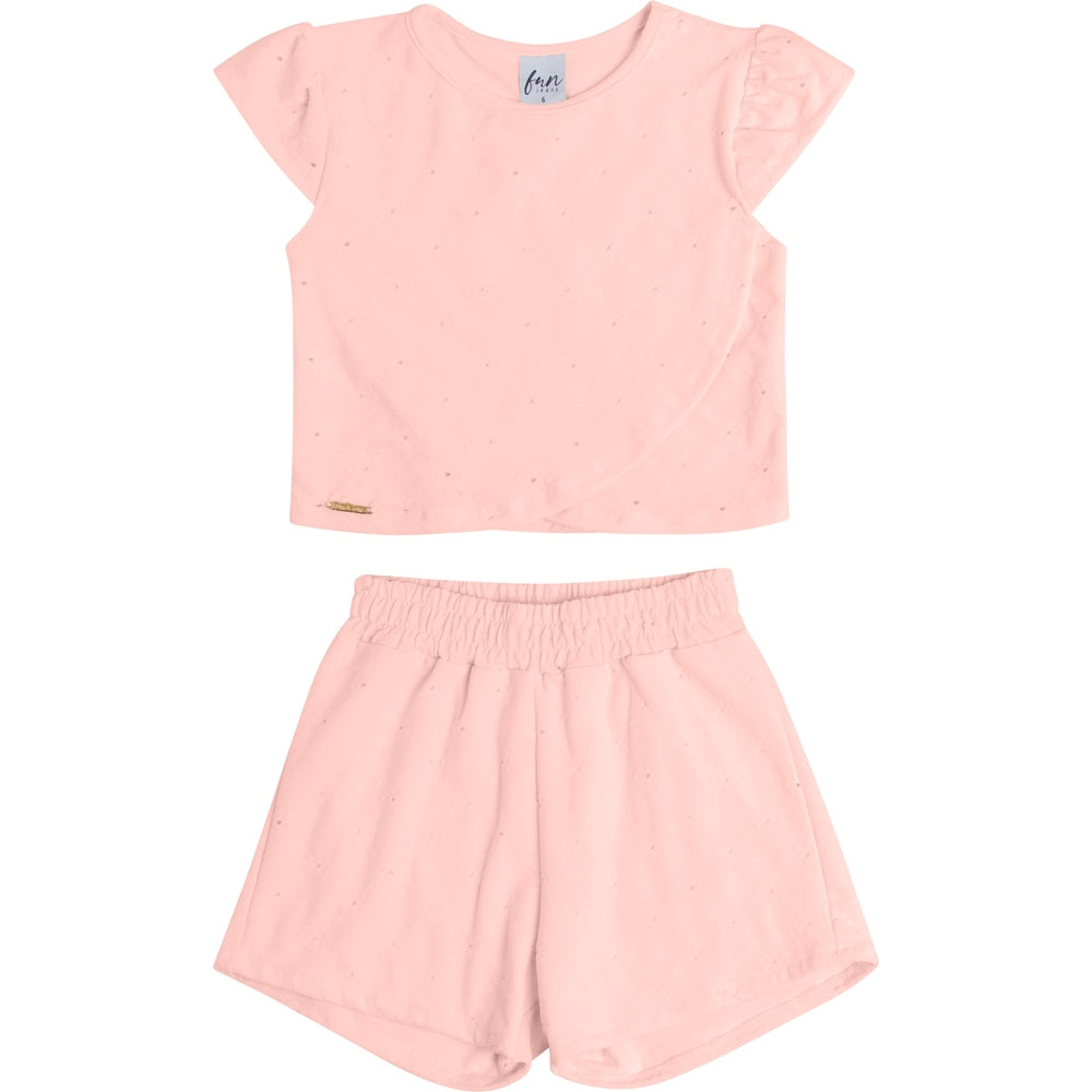 Conjunto Infantil Feminino Have Fun Blusa e Short em Malha Laise