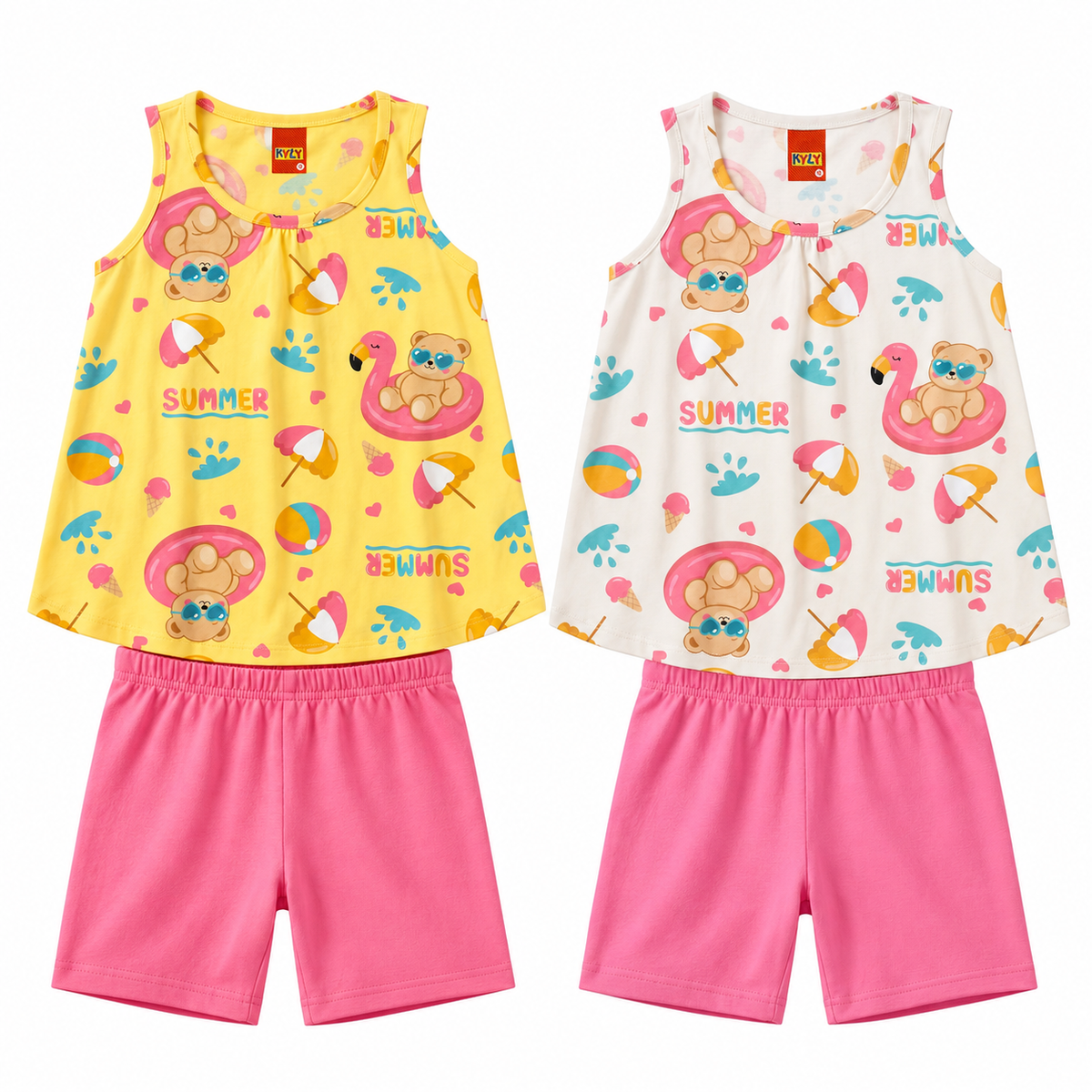 Conjunto Infantil Feminino Kyly Estampado Summer Regata e Ciclista