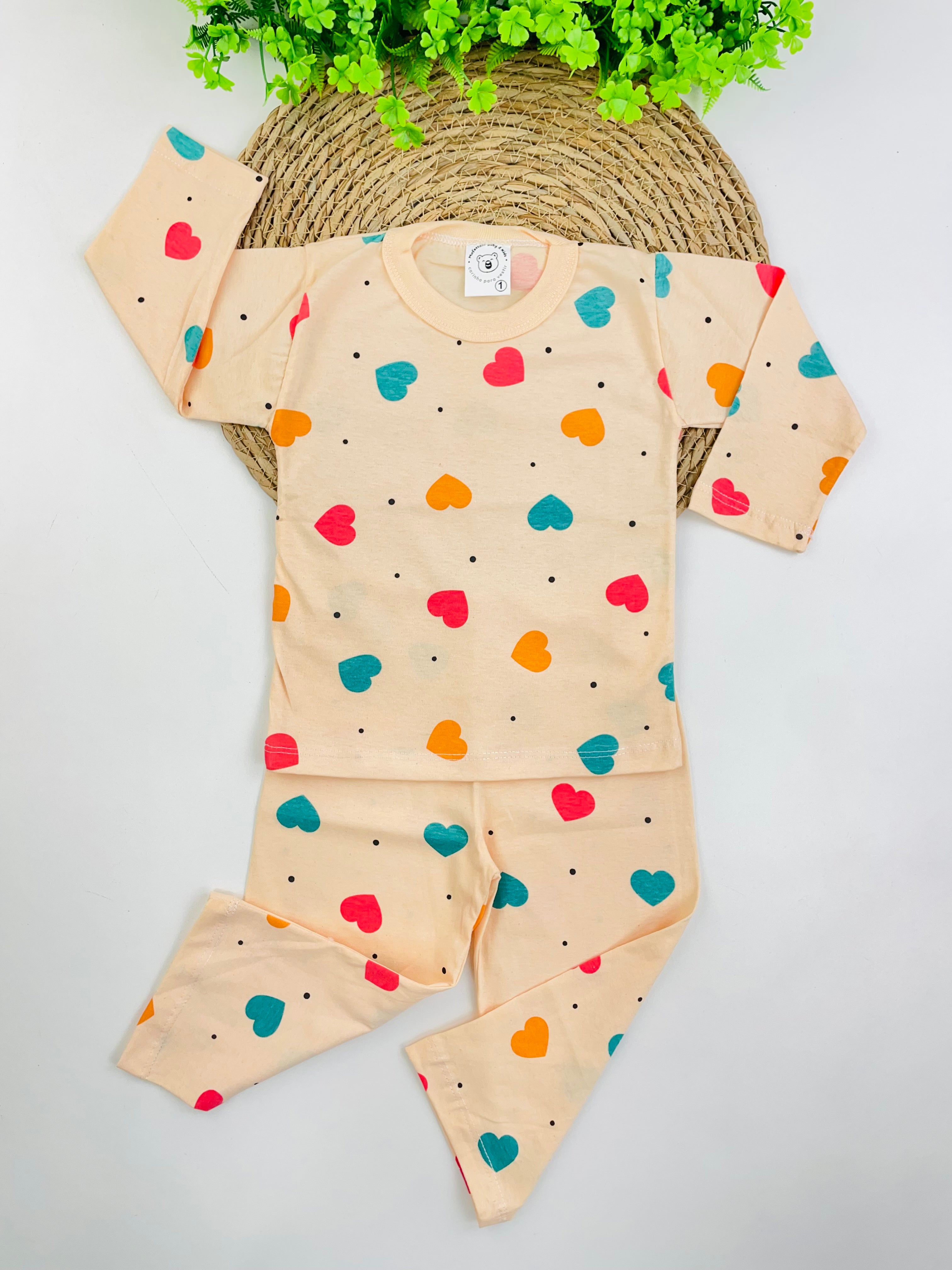 Pijama Manga Longa Mafessoni Corações