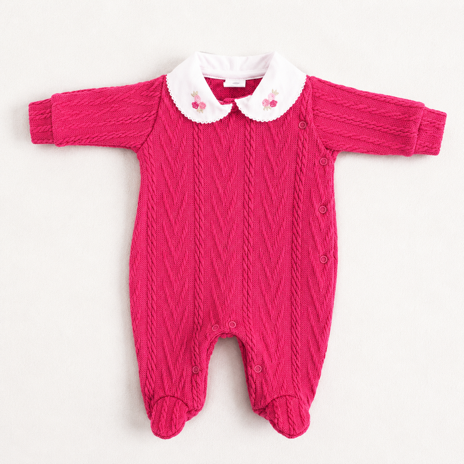 Macacão Infantil Feminino Longo Tricot Curioso Floral Maternidade