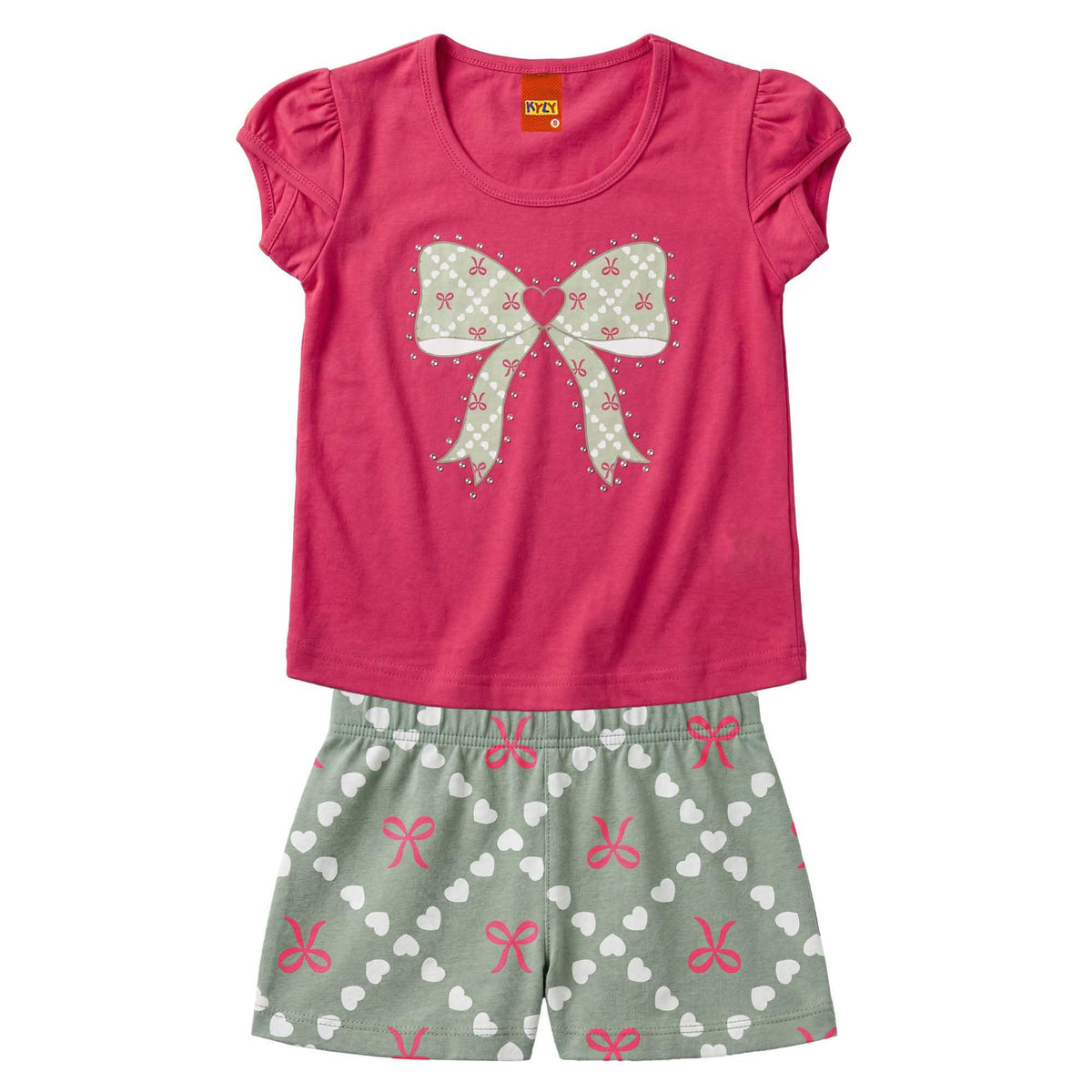 Conjunto Infantil Feminino Kyly Lacinho com Strass Blusa e Short