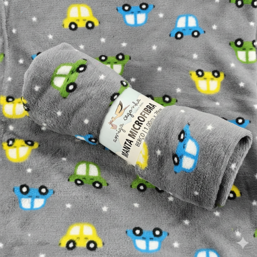 Manta Amiga Cegonha Carrinhos em Microfibra – Cinza 100x70cm