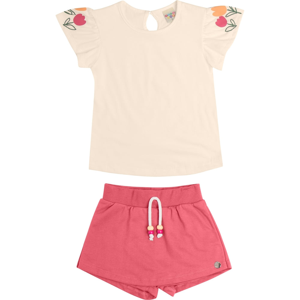 Conjunto Infantil Feminino Have Fun Tulipas Meia Malha e Moletim