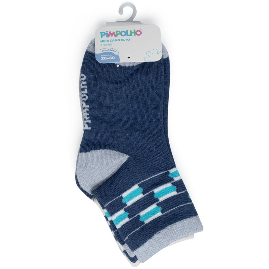 Kit Meia Colorida Masculina Pimpolho Antiderrapante Cano Alto com 3 Pares