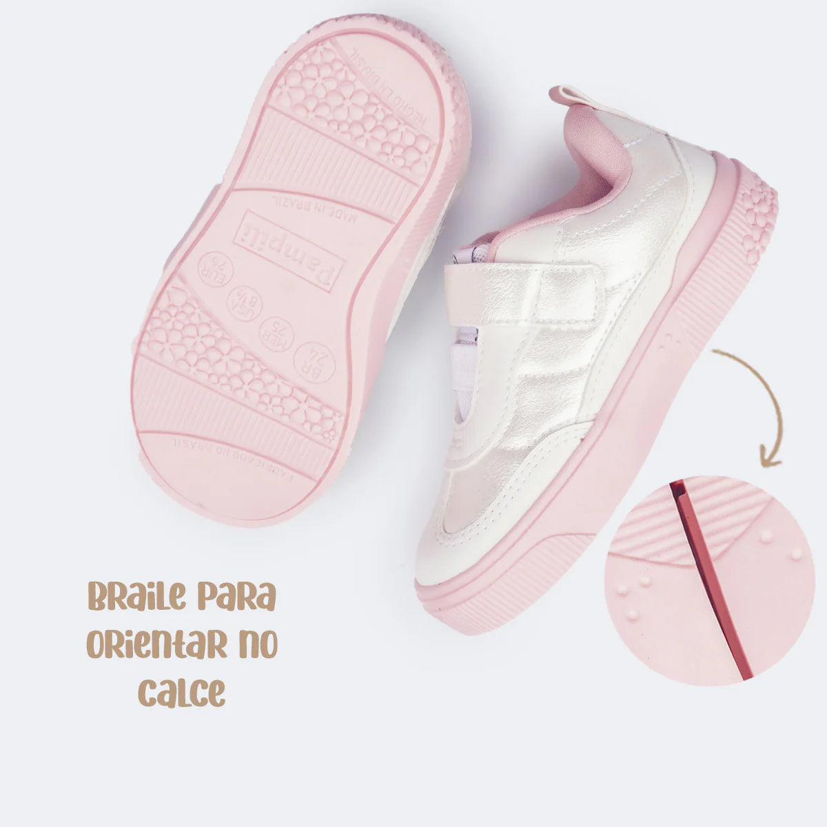 Tênis Infantil Pampili Yumi Acabamento Cintilante e Inclusivo