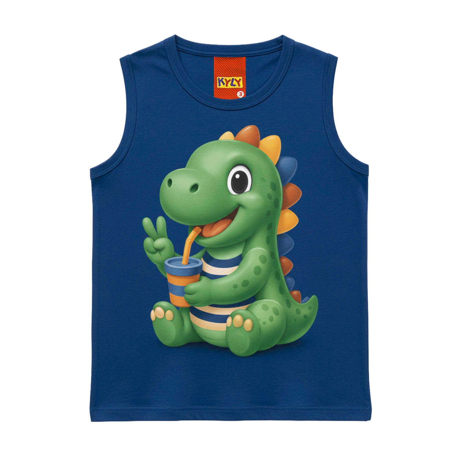 Camiseta Regata Infantil Masculina Kyly Dino Divertido Algodão