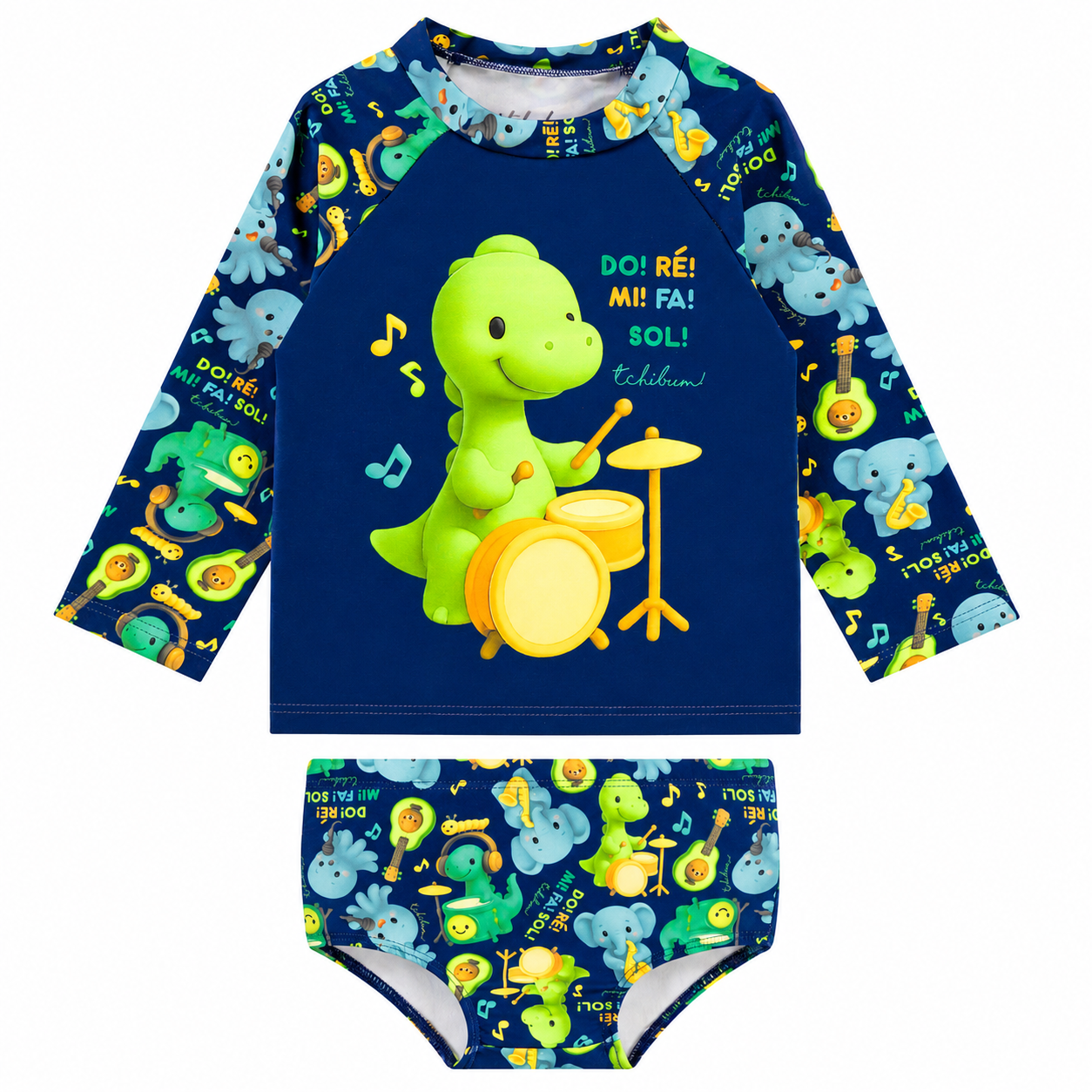 Conjunto Masculino Tchibum Dino Dó Ré Mi Fá Sol UV50+ Dry Fit