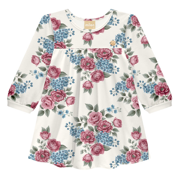 Vestido Infantil Feminino Milon Manga Longa Estampa Floral Delicada