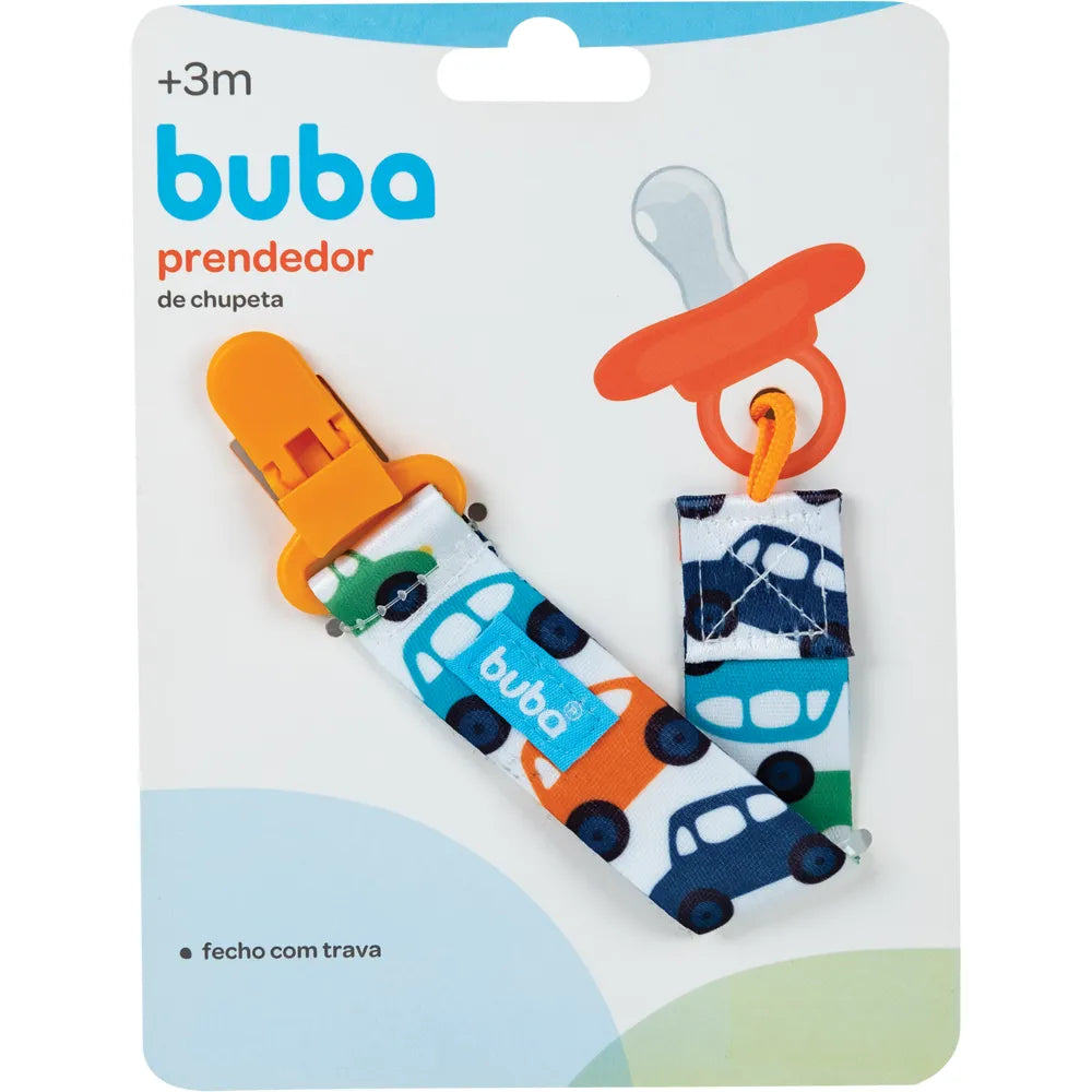 Prendedor de Chupeta Infantil Buba Clipe com Trava Estampado +3 Meses