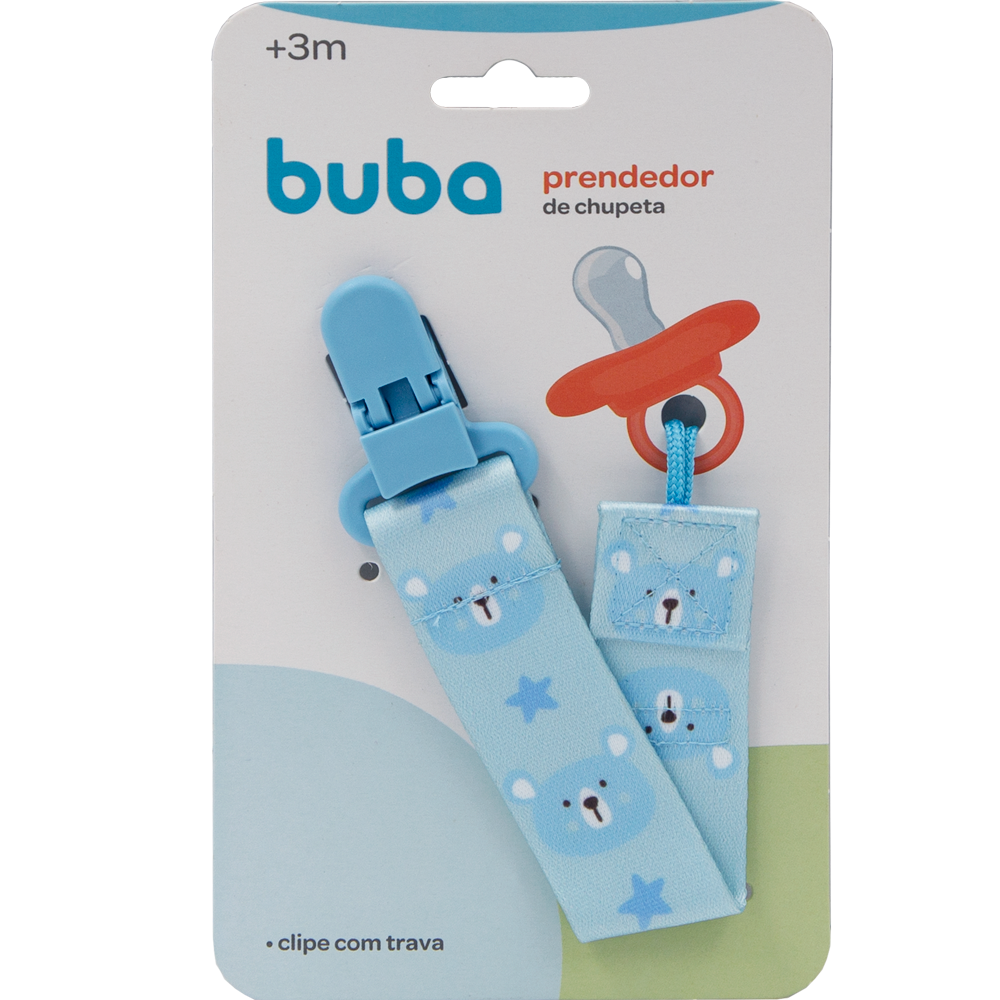 Prendedor de Chupeta Infantil Buba Baby Ursinho Seguro 3 Meses+