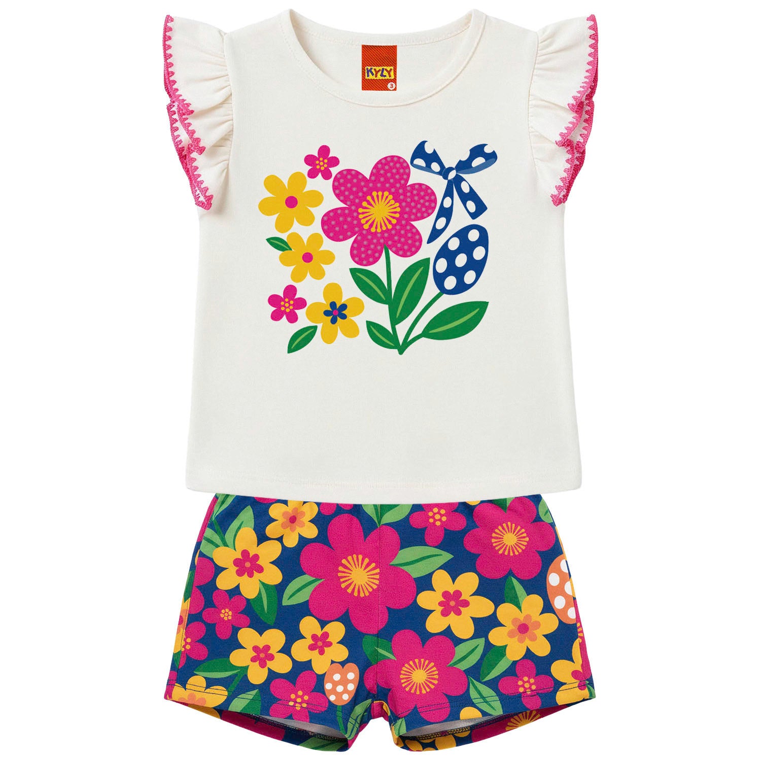 Conjunto Infantil Feminino Kyly Flores Blusa e Short