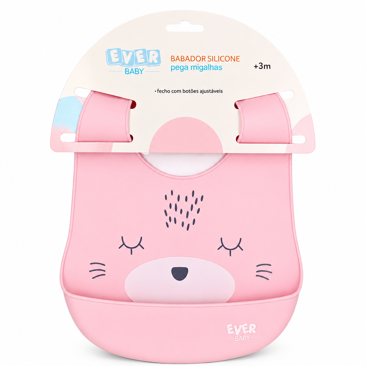 Babador de Silicone com Pega Migalhas Ever Baby Gatinho +3M