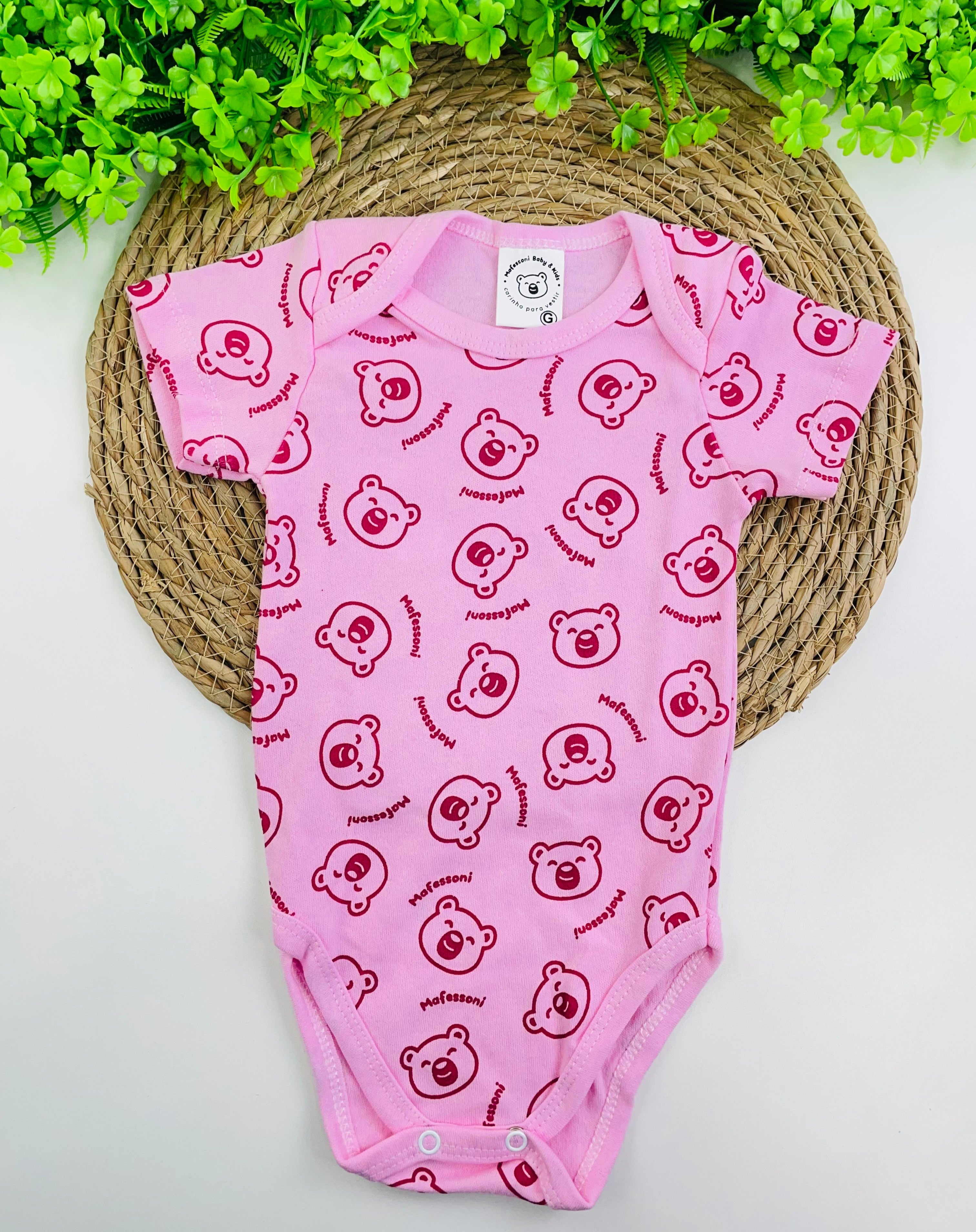 Body Meia Manga Mafessoni Urso Rosa