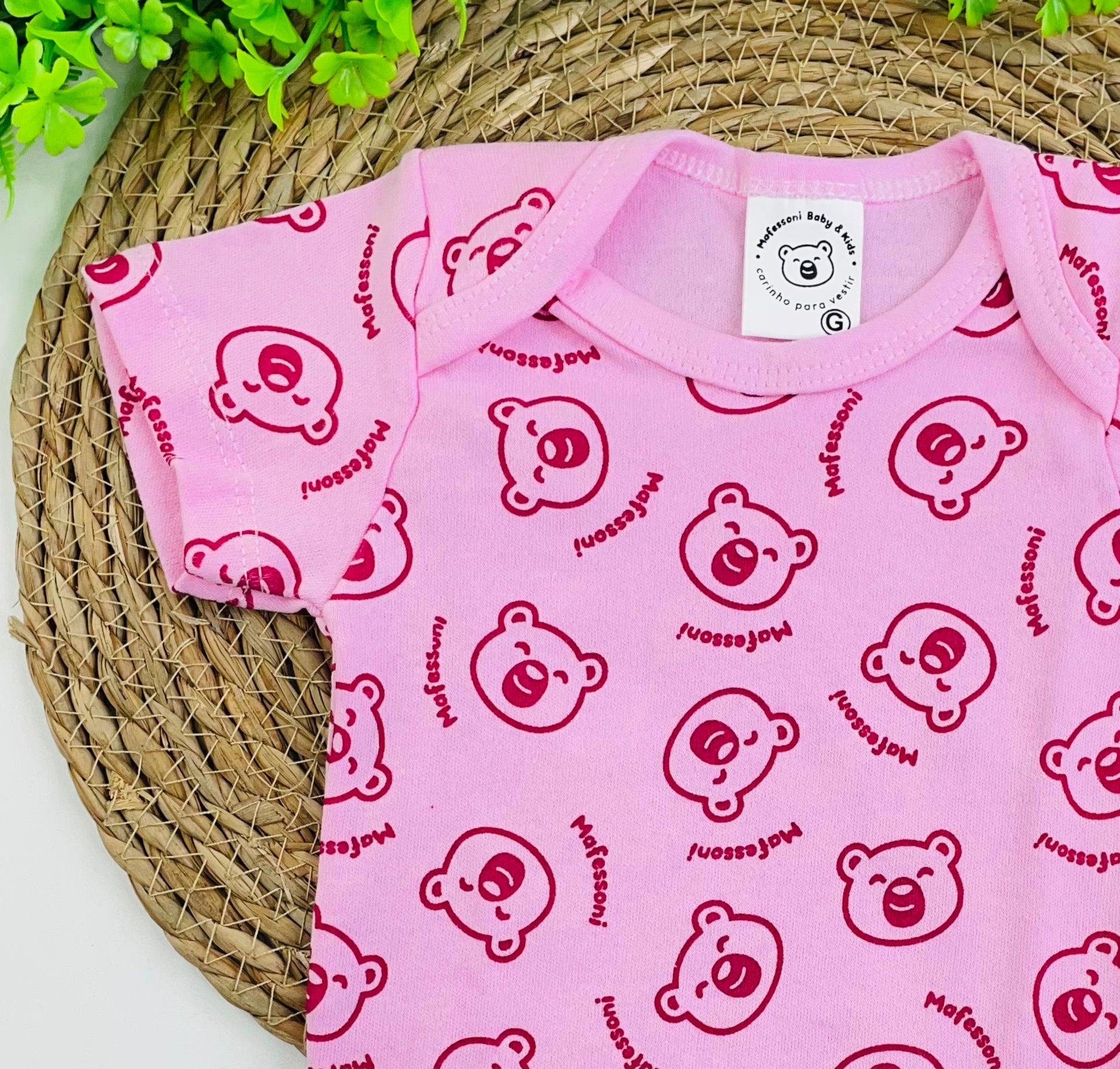 Body Meia Manga Mafessoni Urso Rosa