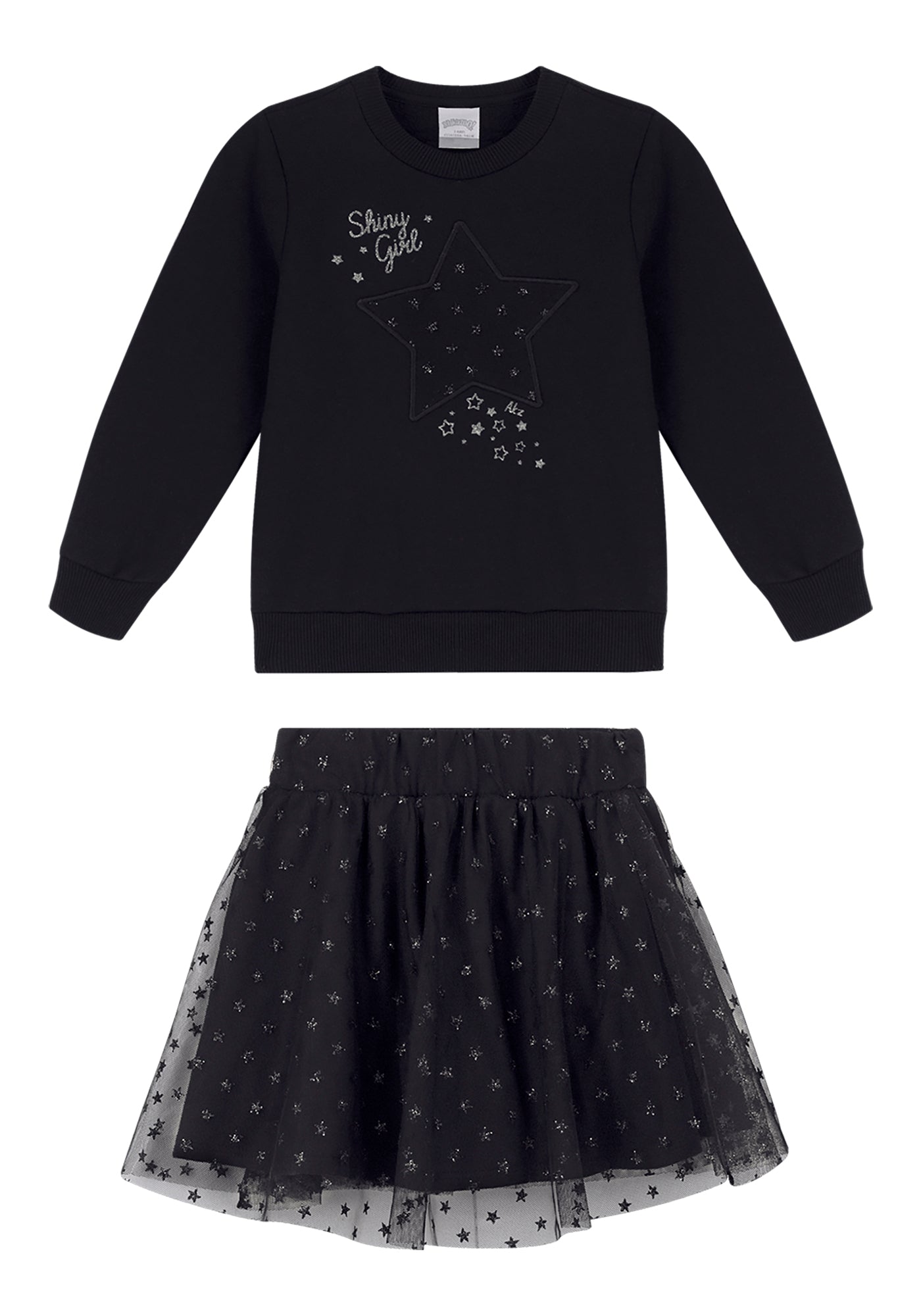 Conjunto Infantil Feminino Alakazoo Shine Girl em Moletom Felpado e Short Saia de Tule