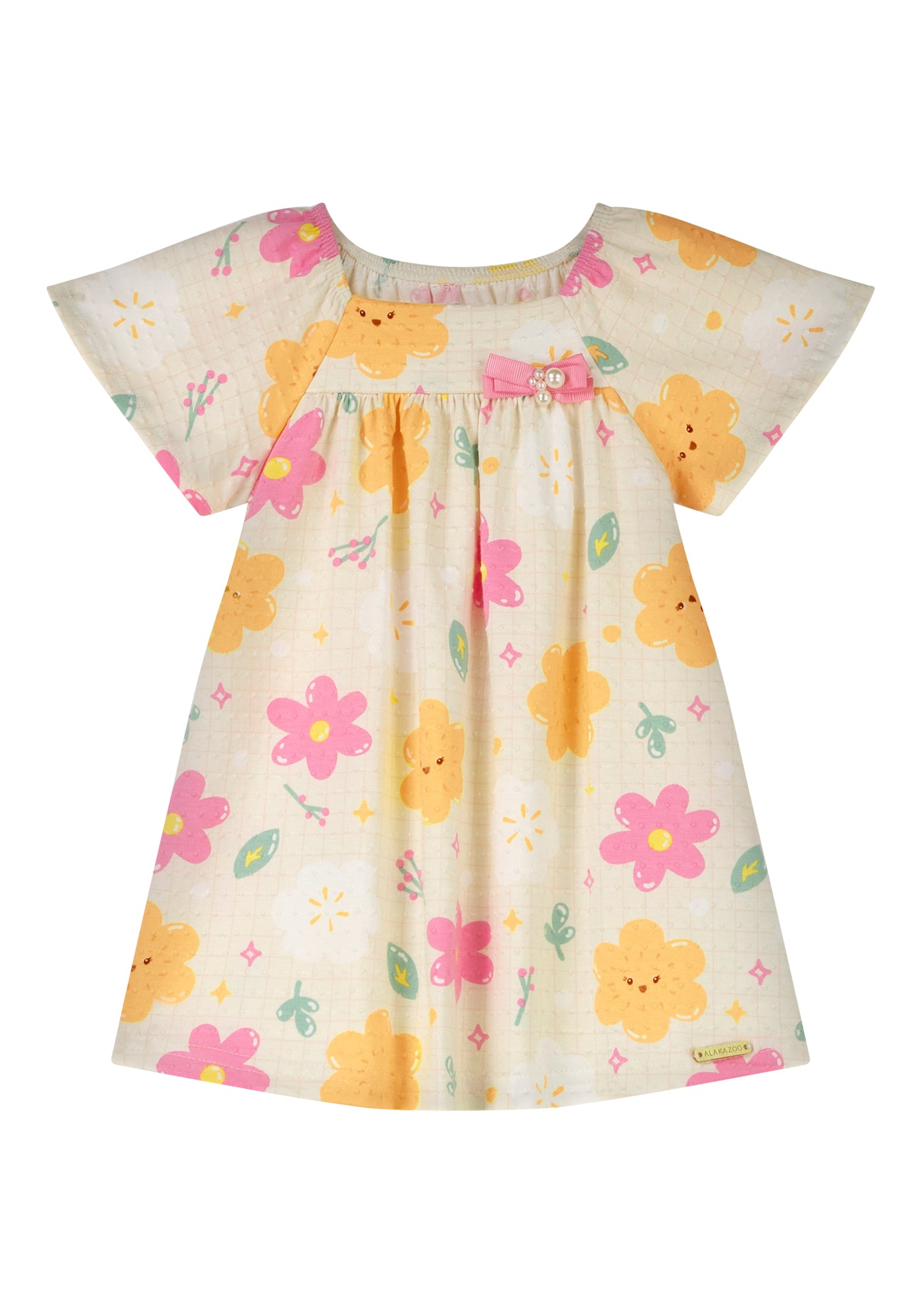 Vestido Infantil Alakazoo Flores Malha Nikko Casual