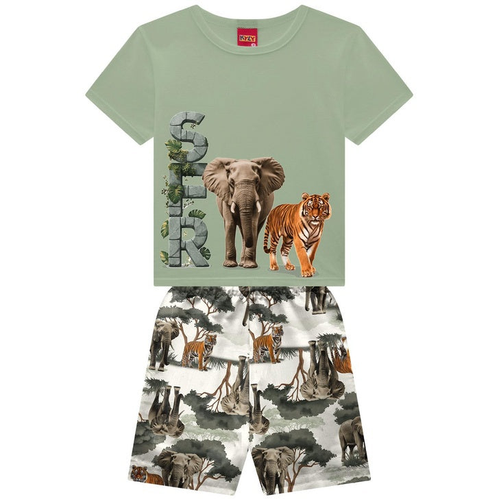 Conjunto Infantil Kyly Safari com Camiseta e Short em Tactel