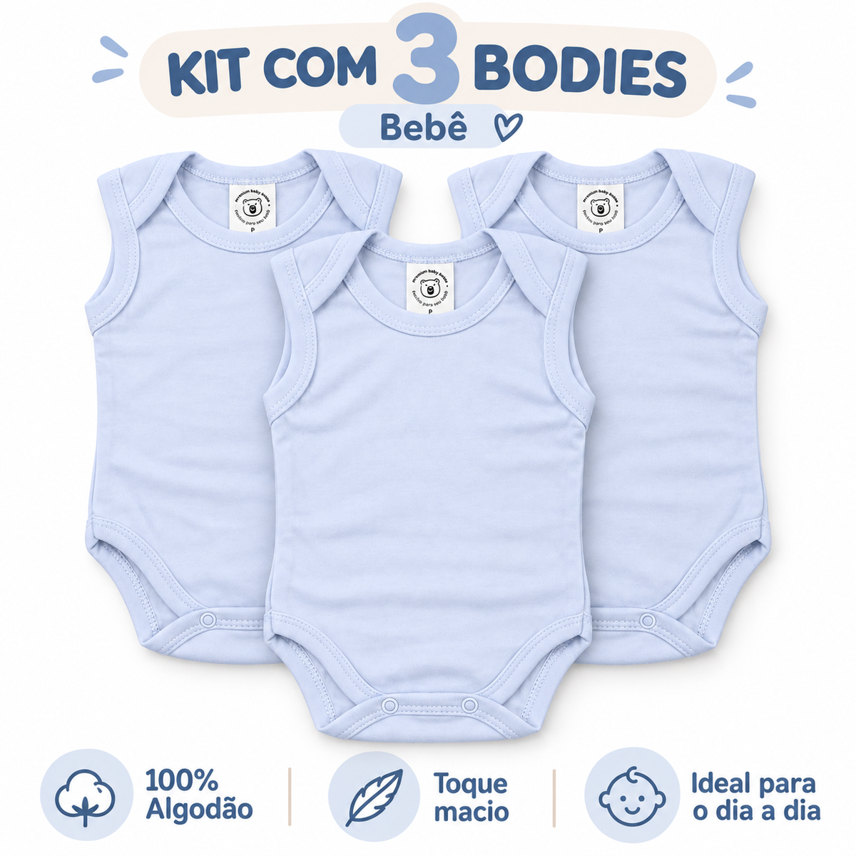 Kit 3 Bodies Suedine Manga Curta Mafessoni